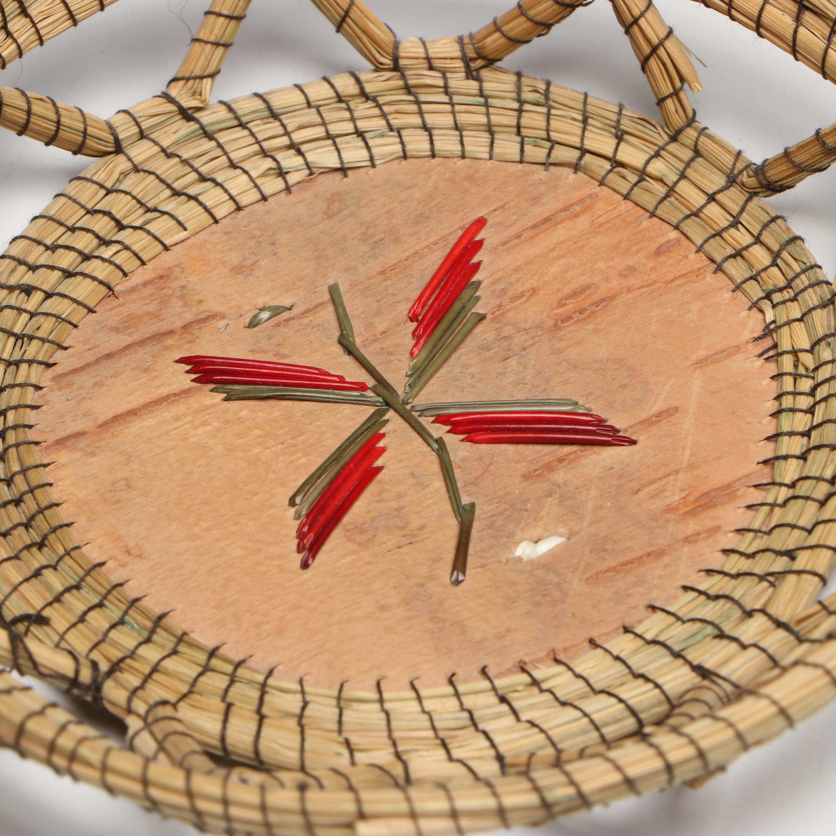 Whetung Quillwork and Other Indigenous Coil Basket with Nesting Baskets