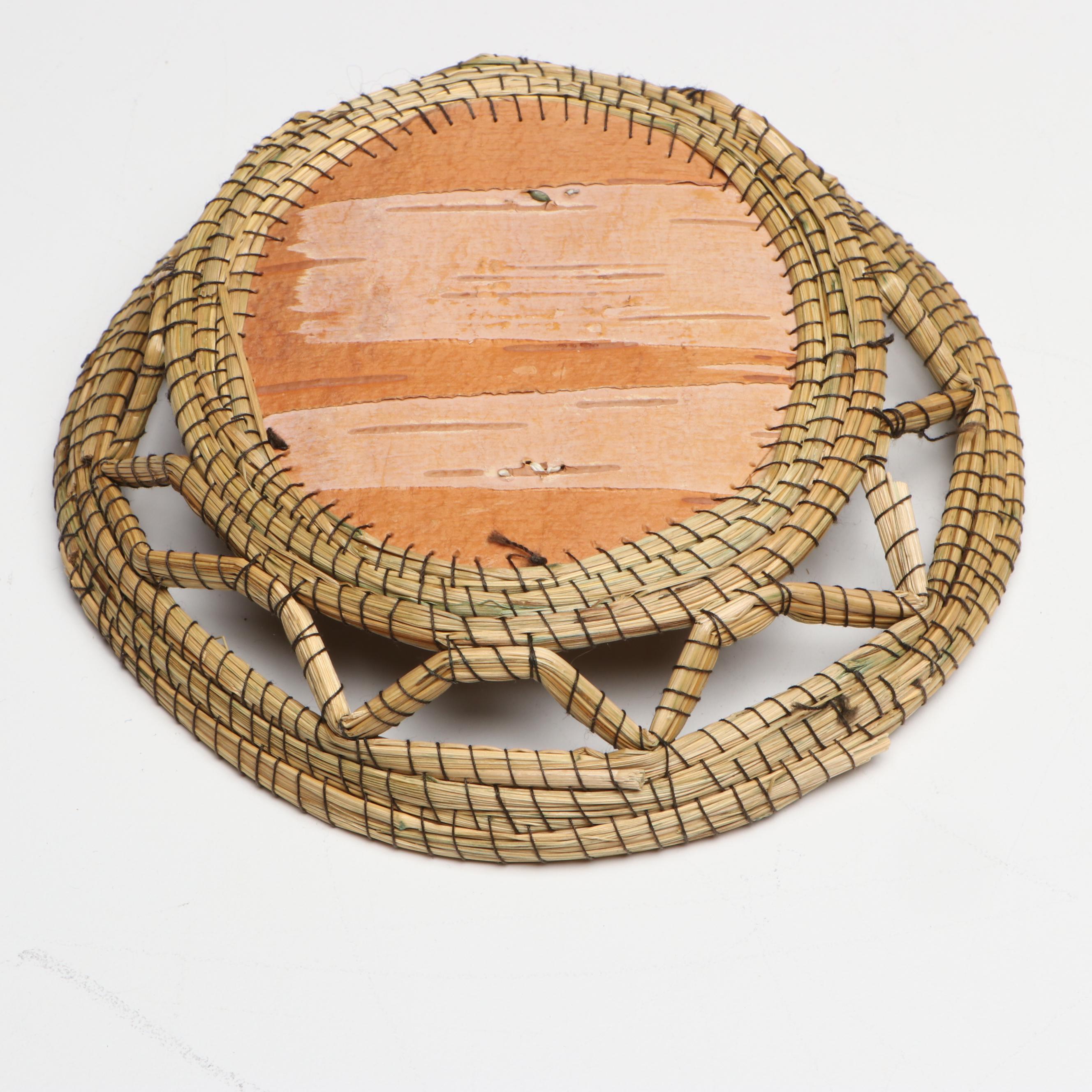 Whetung Quillwork and Other Indigenous Coil Basket with Nesting Baskets