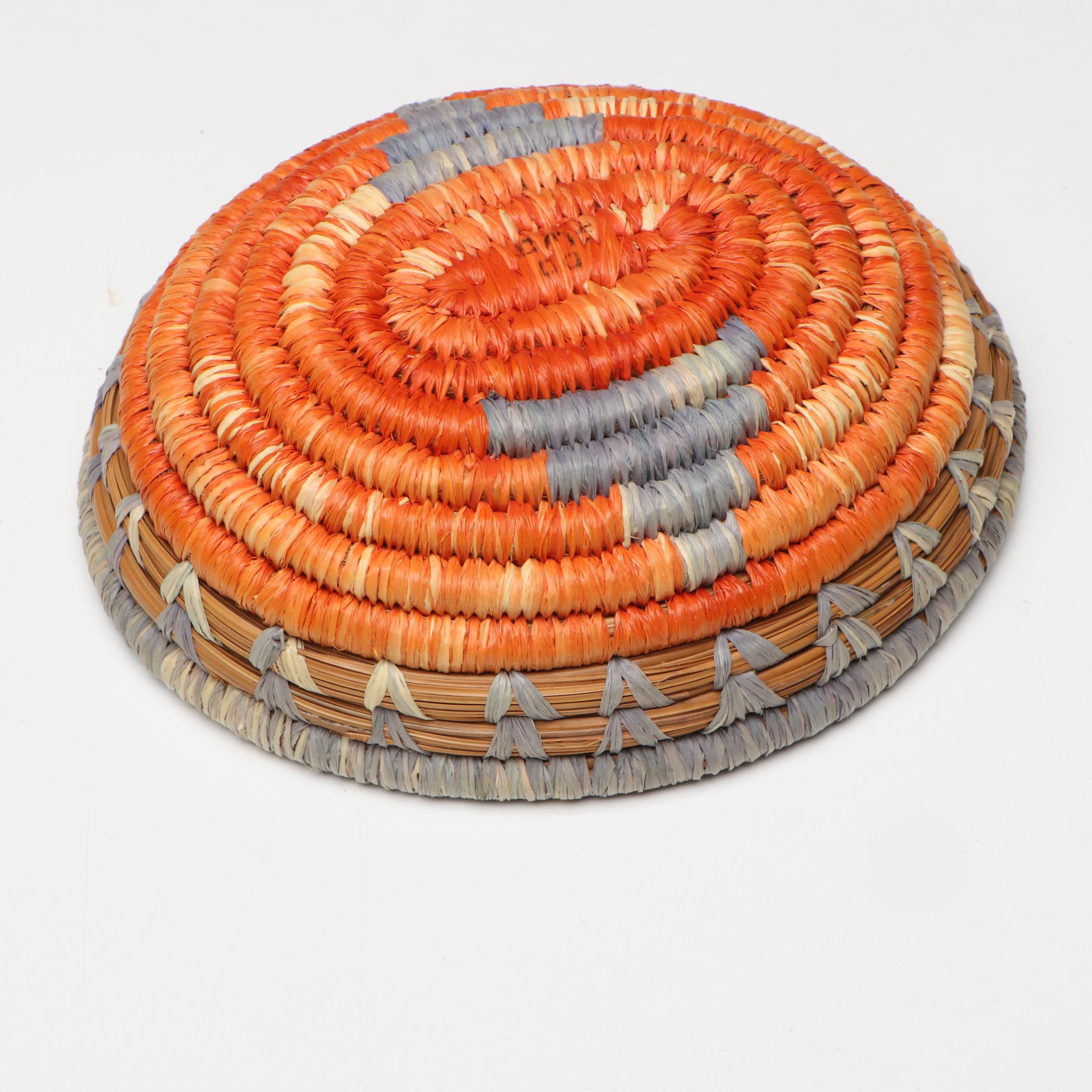 Whetung Quillwork and Other Indigenous Coil Basket with Nesting Baskets