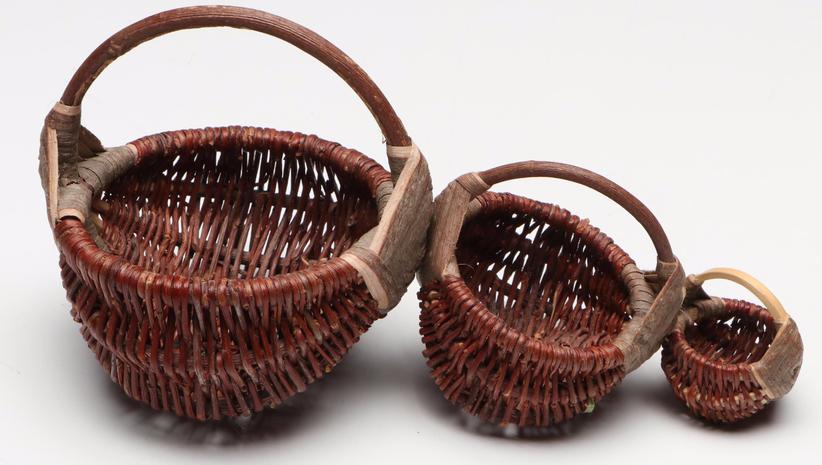 Whetung Quillwork and Other Indigenous Coil Basket with Nesting Baskets