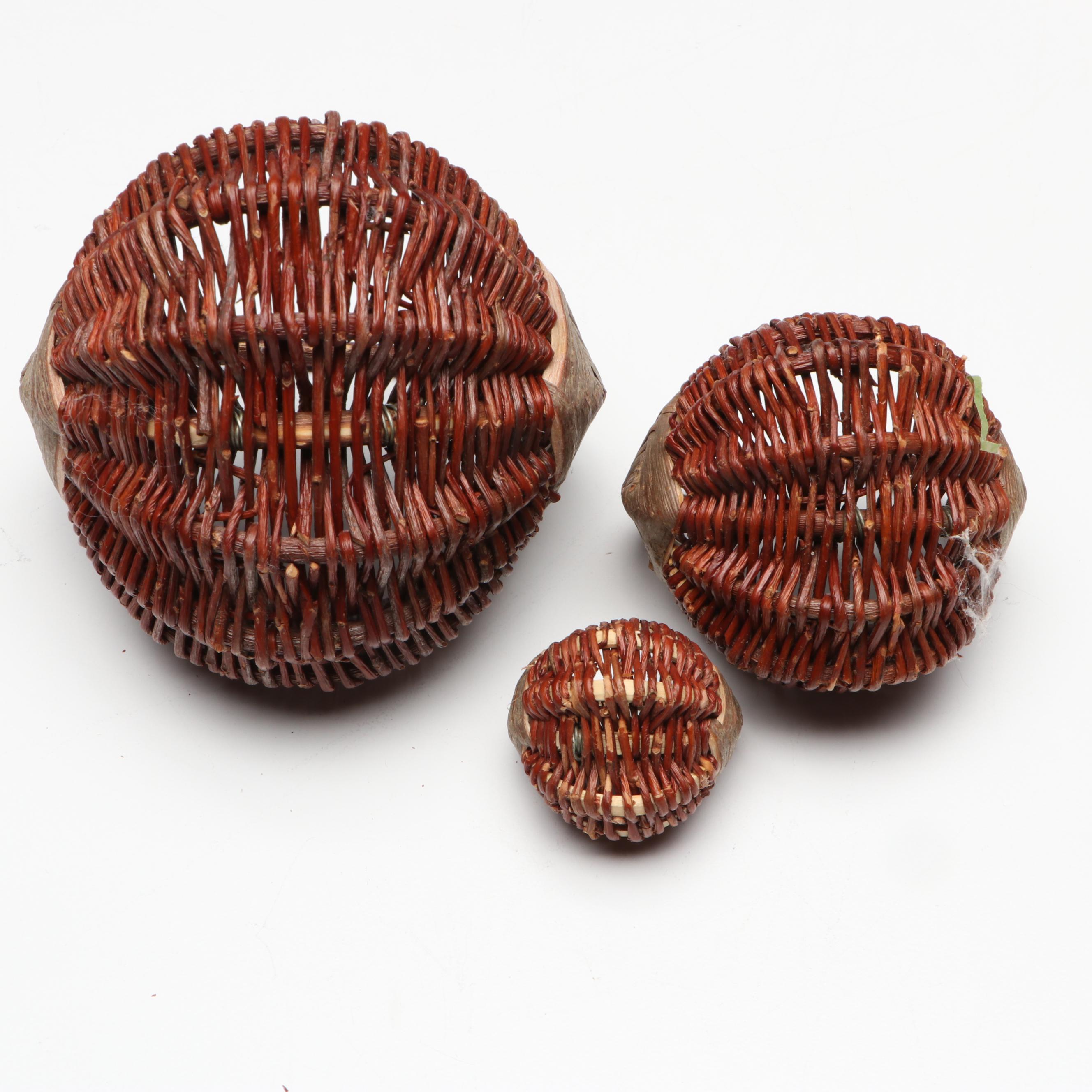 Whetung Quillwork and Other Indigenous Coil Basket with Nesting Baskets