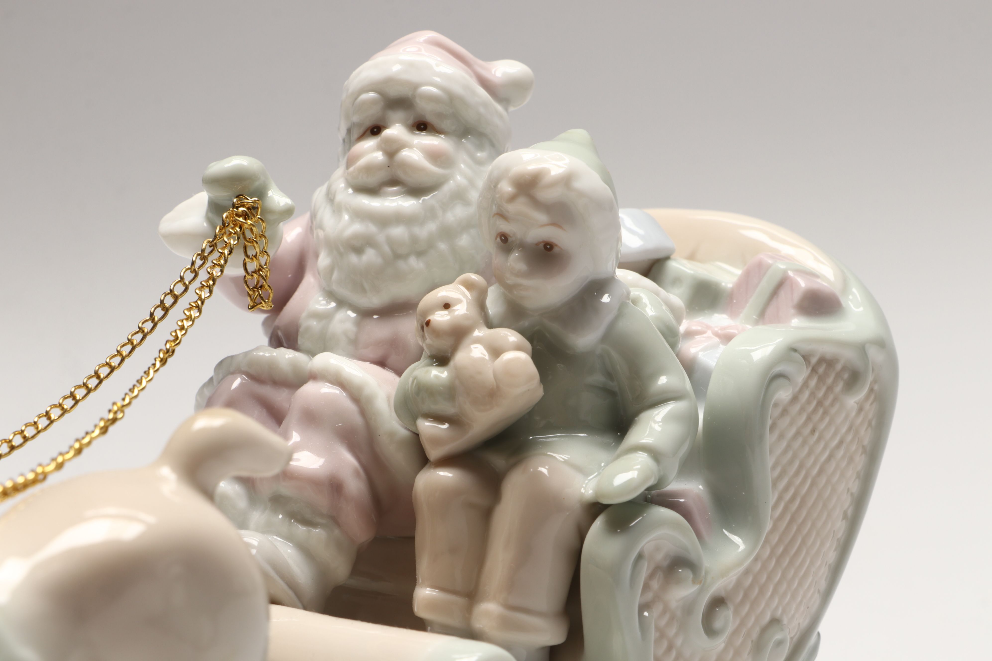 Lenox "Ruby" and Lladró Porcelain Eggs with Russ Santa's Sleigh Figurine