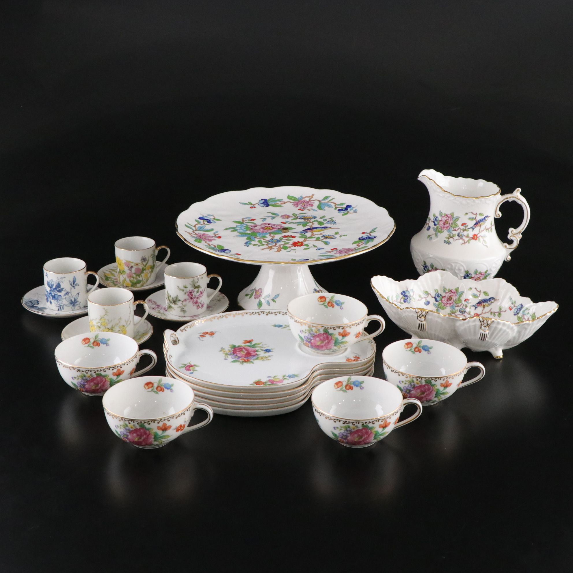 Aynsley "Pembroke" Cake Stand with Noritake and Other Tableware and Decor