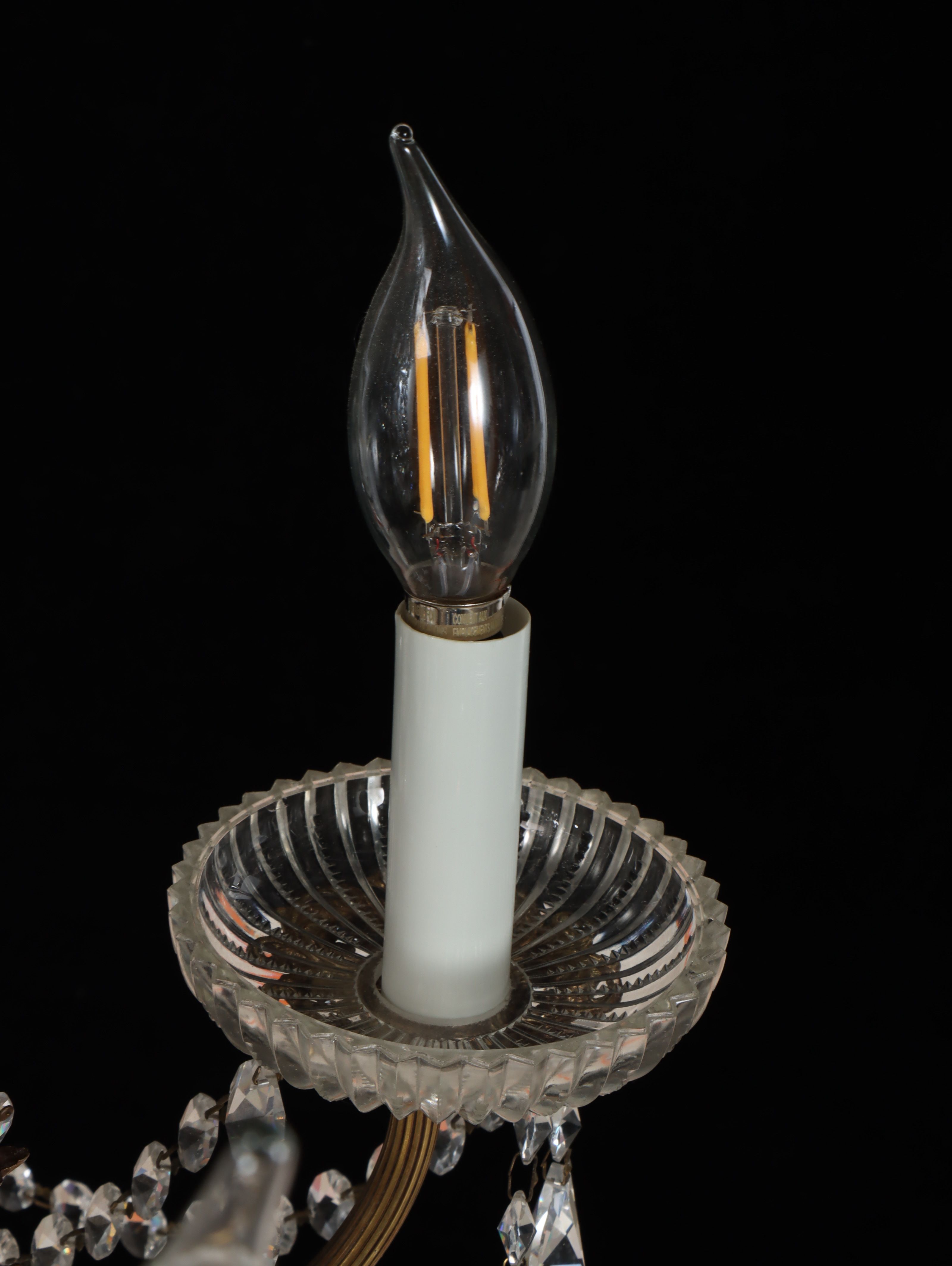 Empire Style Brass and Crystal Prism Chandelier