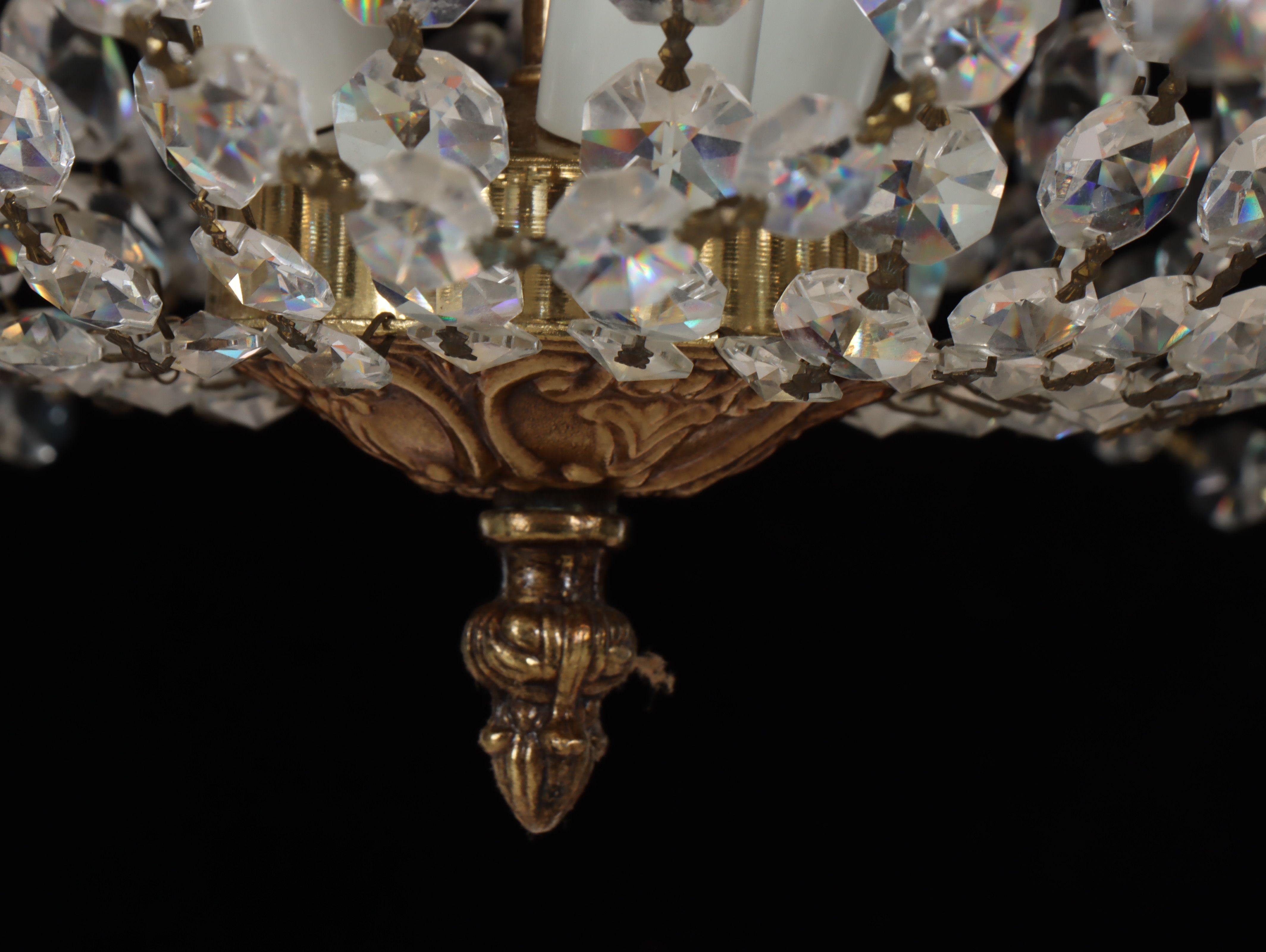 Empire Style Brass and Crystal Prism Chandelier