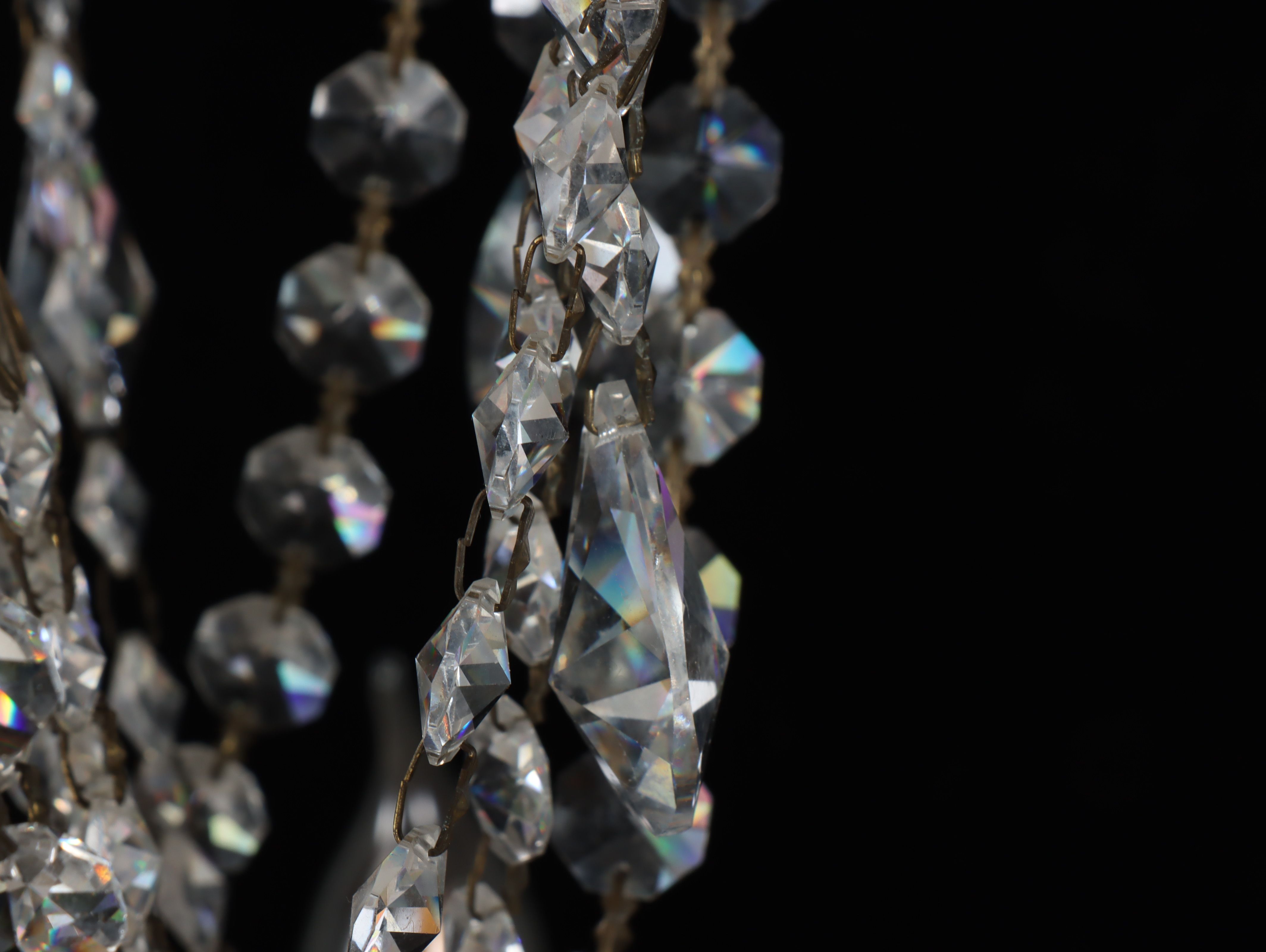 Empire Style Brass and Crystal Prism Chandelier