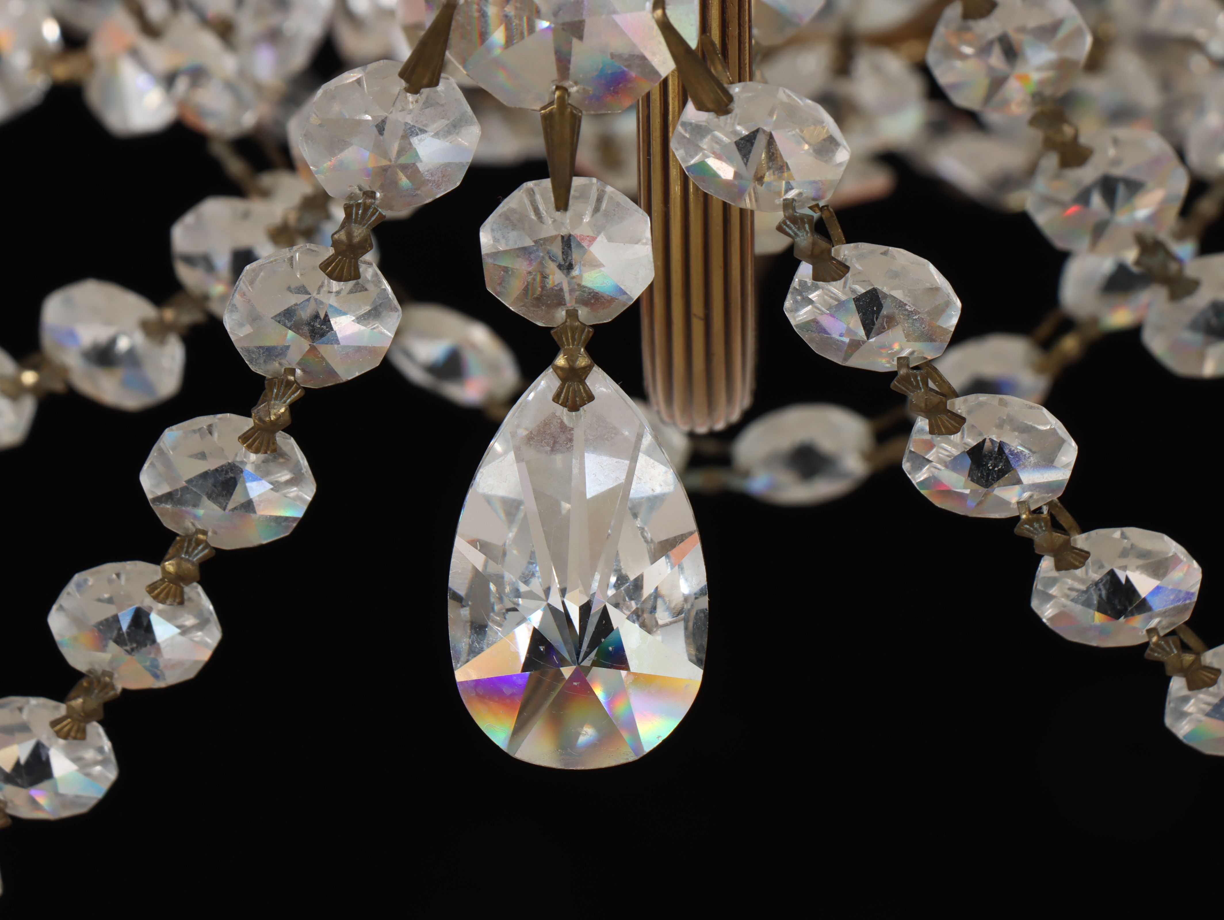 Empire Style Brass and Crystal Prism Chandelier