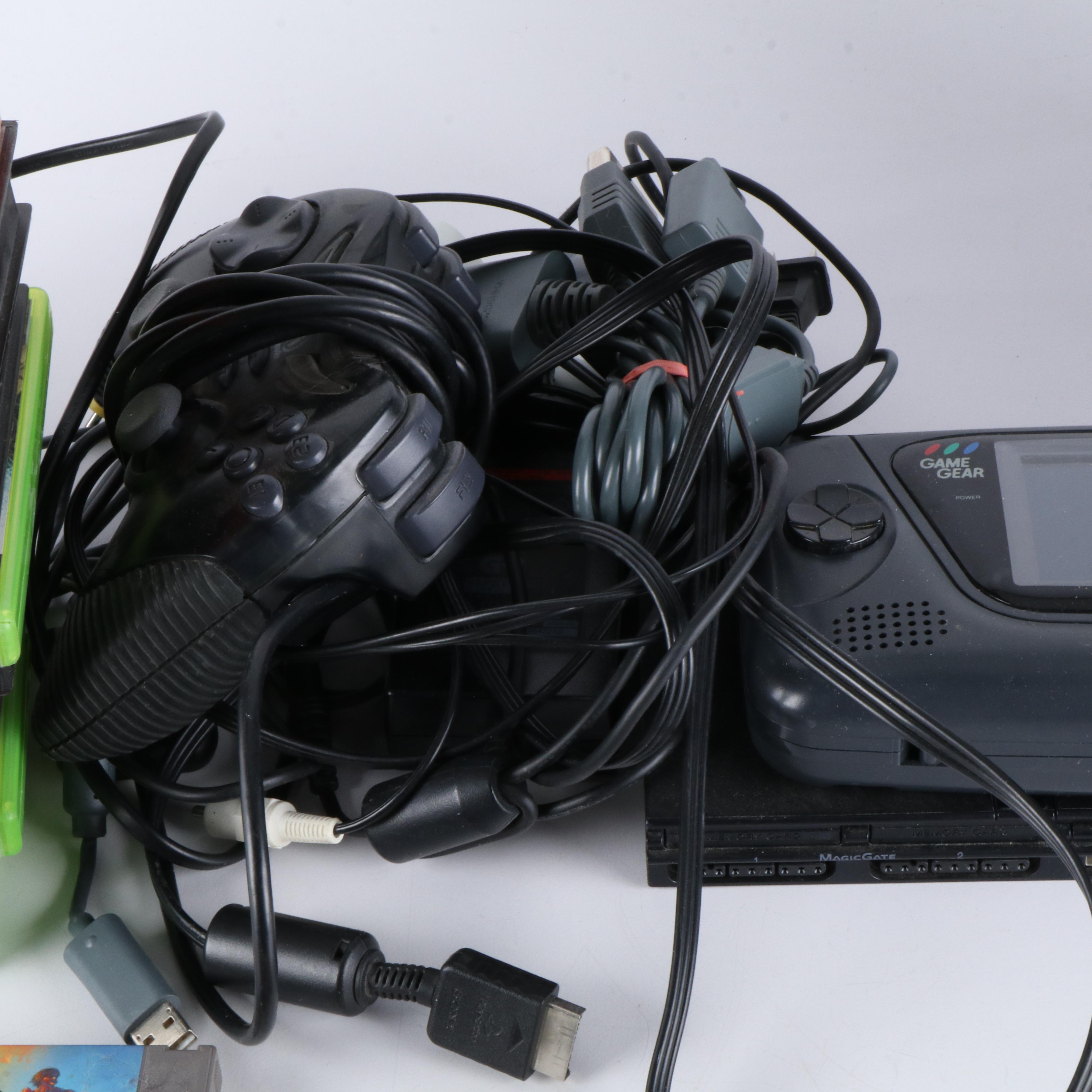 Xbox 360, PlayStation 2, and Game Gear Systems with Video Games and More