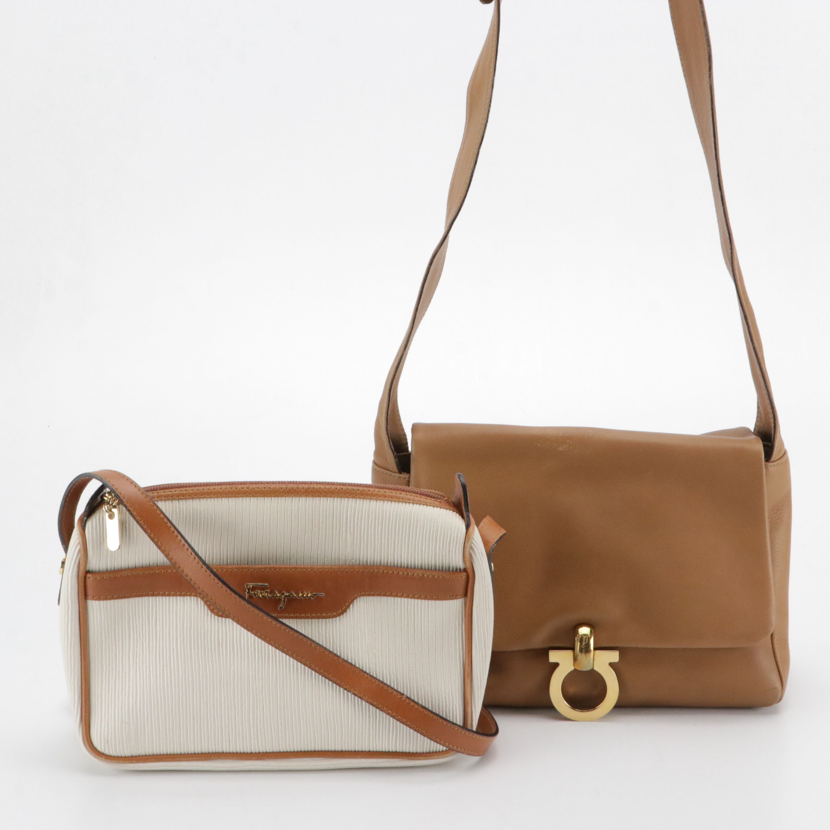 Salvatore Ferragamo Crossbody Bags in Caramel Brown and Textured Leather