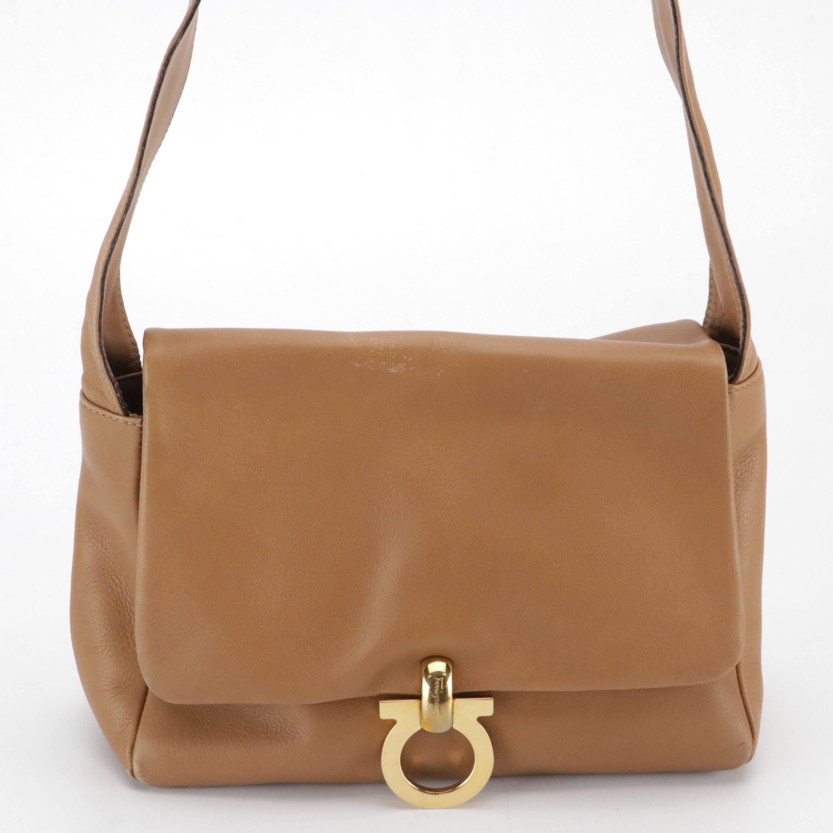 Salvatore Ferragamo Crossbody Bags in Caramel Brown and Textured Leather