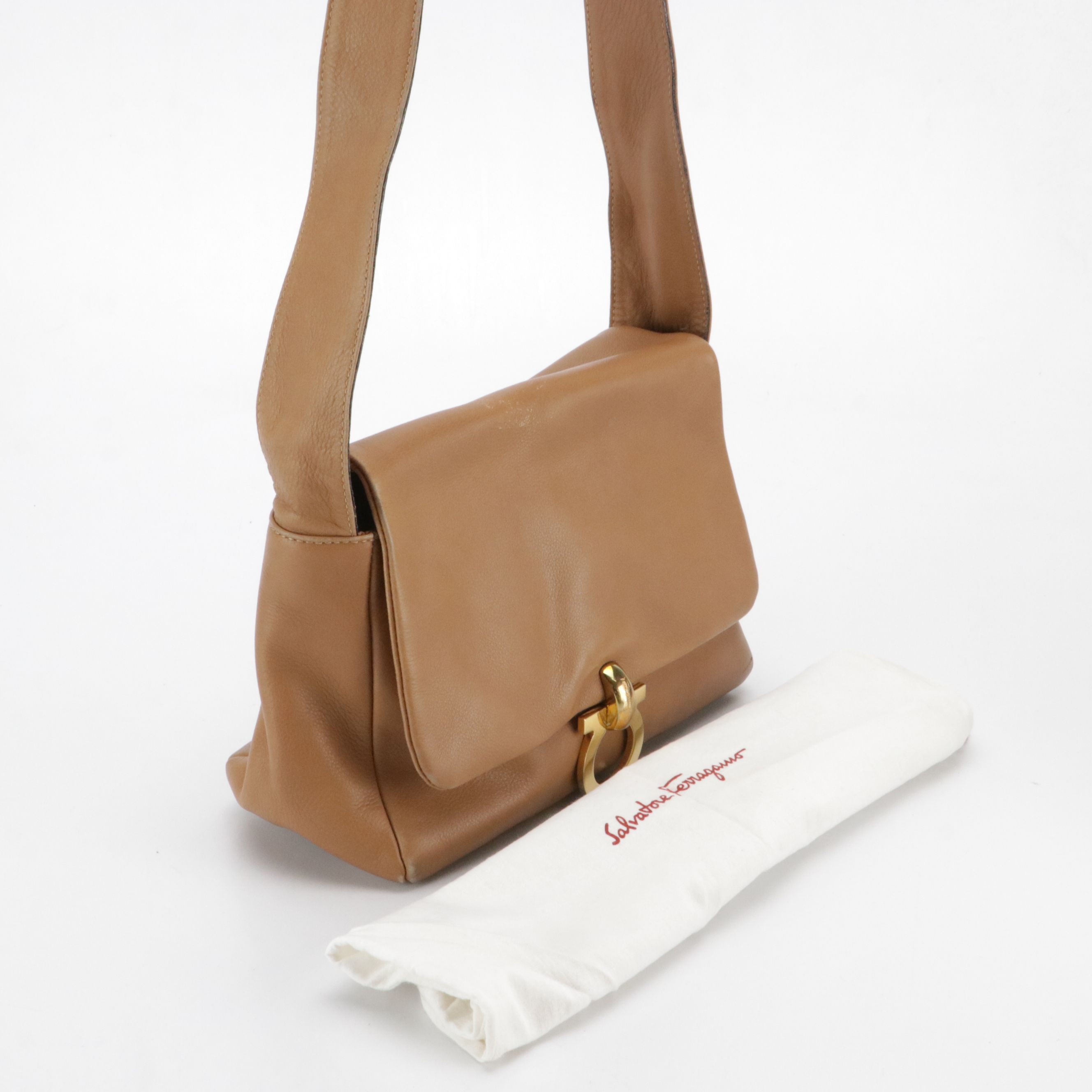 Salvatore Ferragamo Crossbody Bags in Caramel Brown and Textured Leather