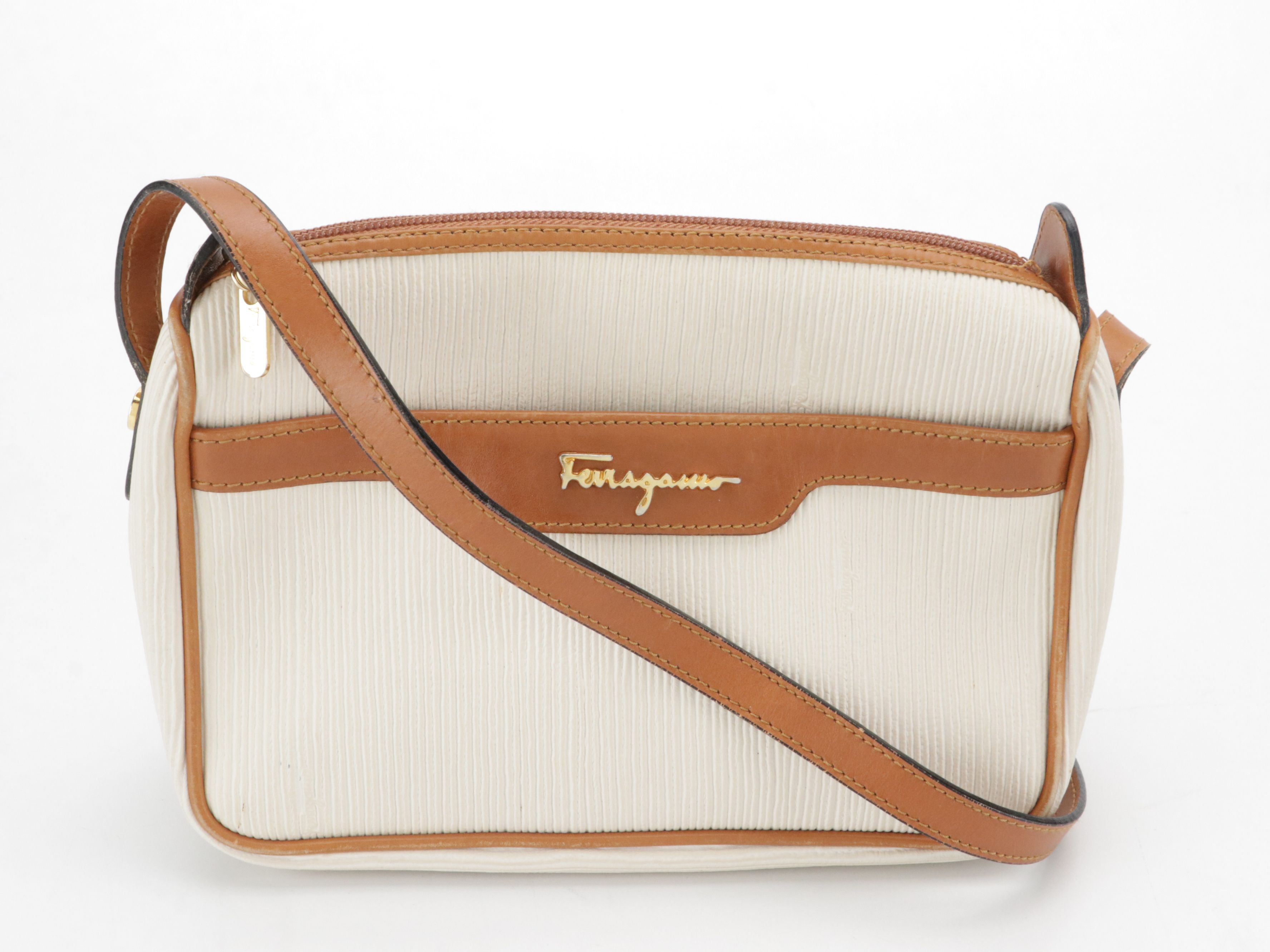 Salvatore Ferragamo Crossbody Bags in Caramel Brown and Textured Leather