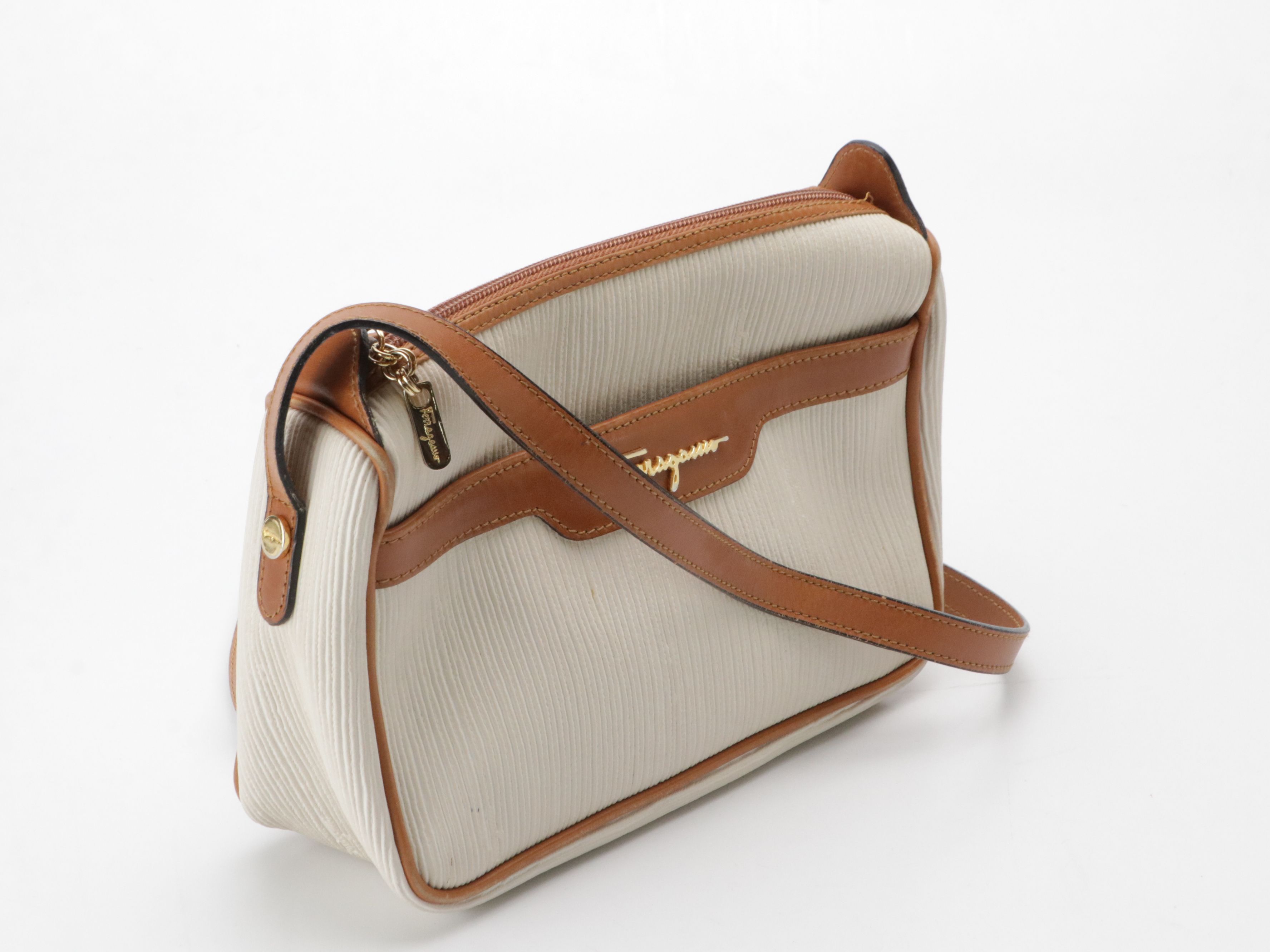 Salvatore Ferragamo Crossbody Bags in Caramel Brown and Textured Leather