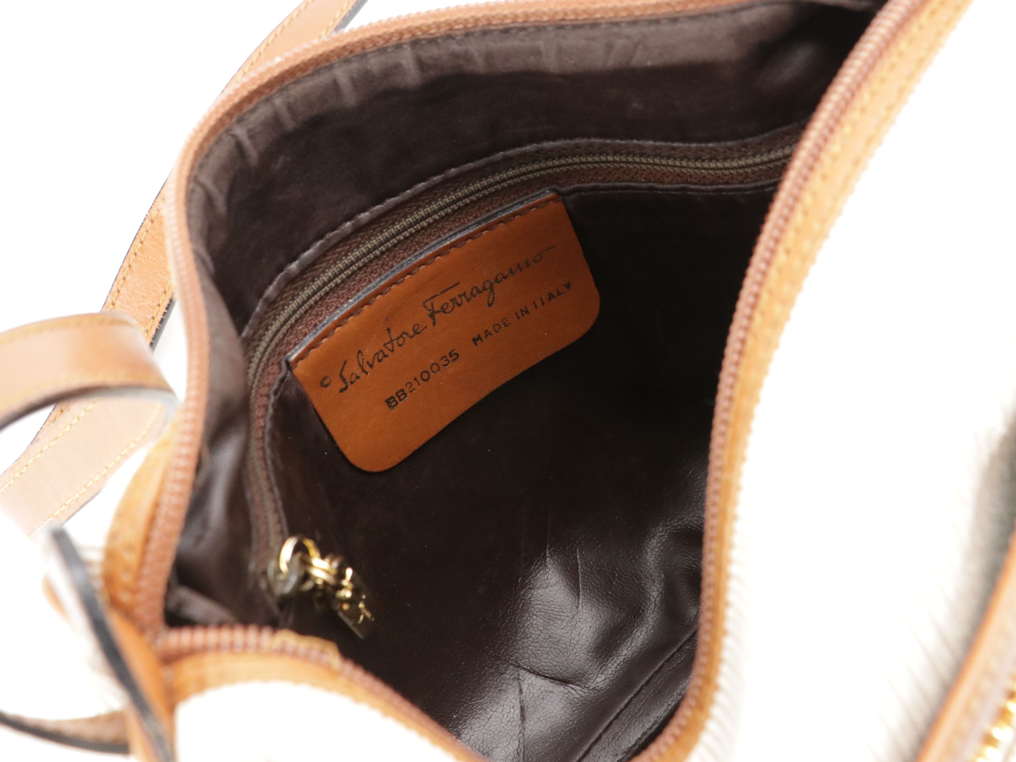 Salvatore Ferragamo Crossbody Bags in Caramel Brown and Textured Leather