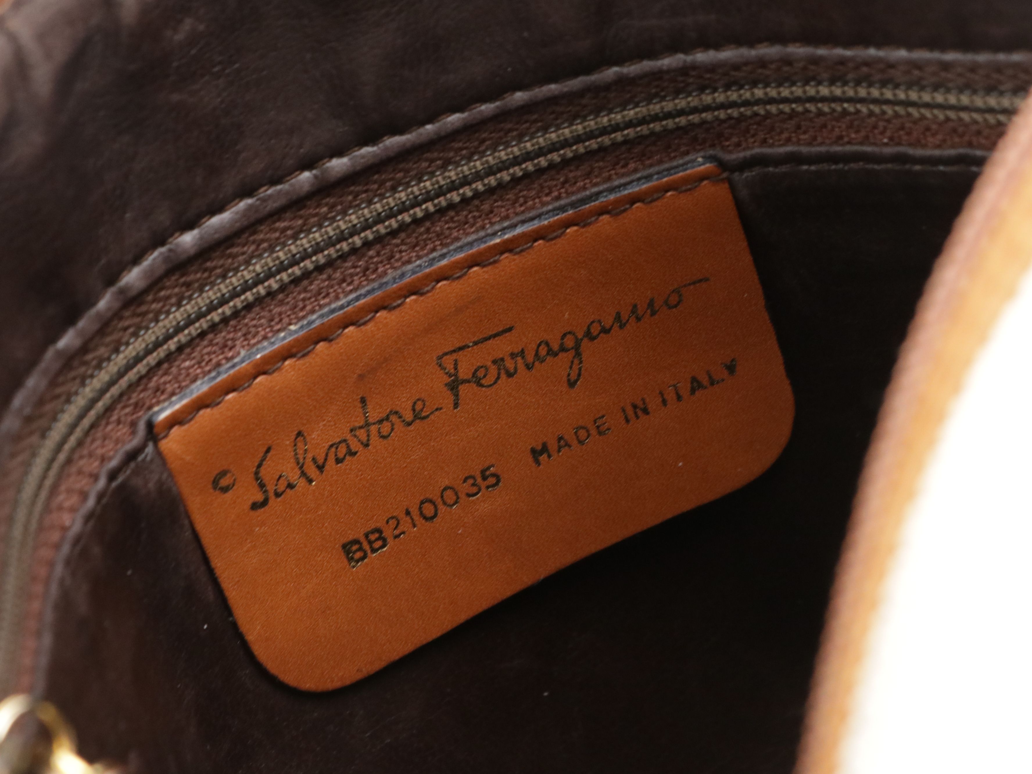 Salvatore Ferragamo Crossbody Bags in Caramel Brown and Textured Leather