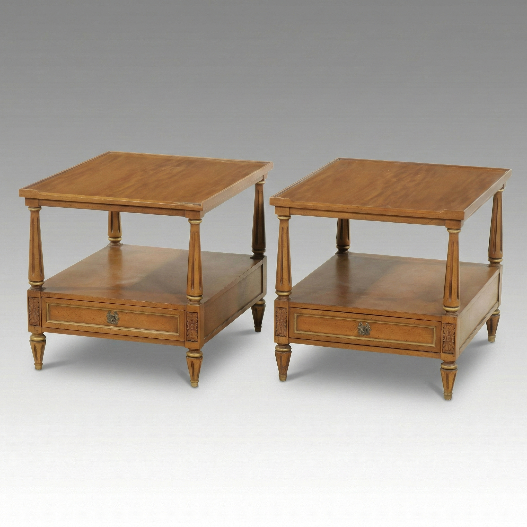 Pair of Henredon French Regency Style Walnut Side Tables, Late 20th Century
