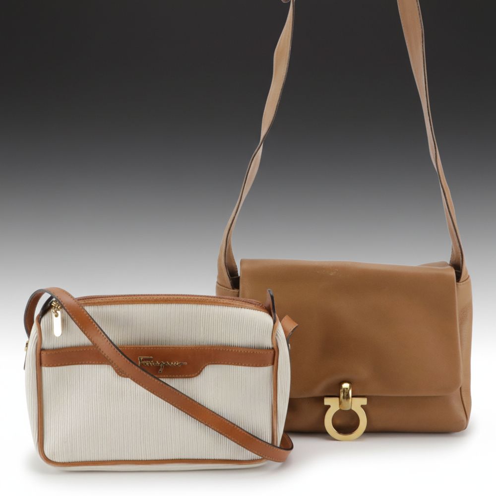 Salvatore Ferragamo Crossbody Bags in Caramel Brown and Textured Leather