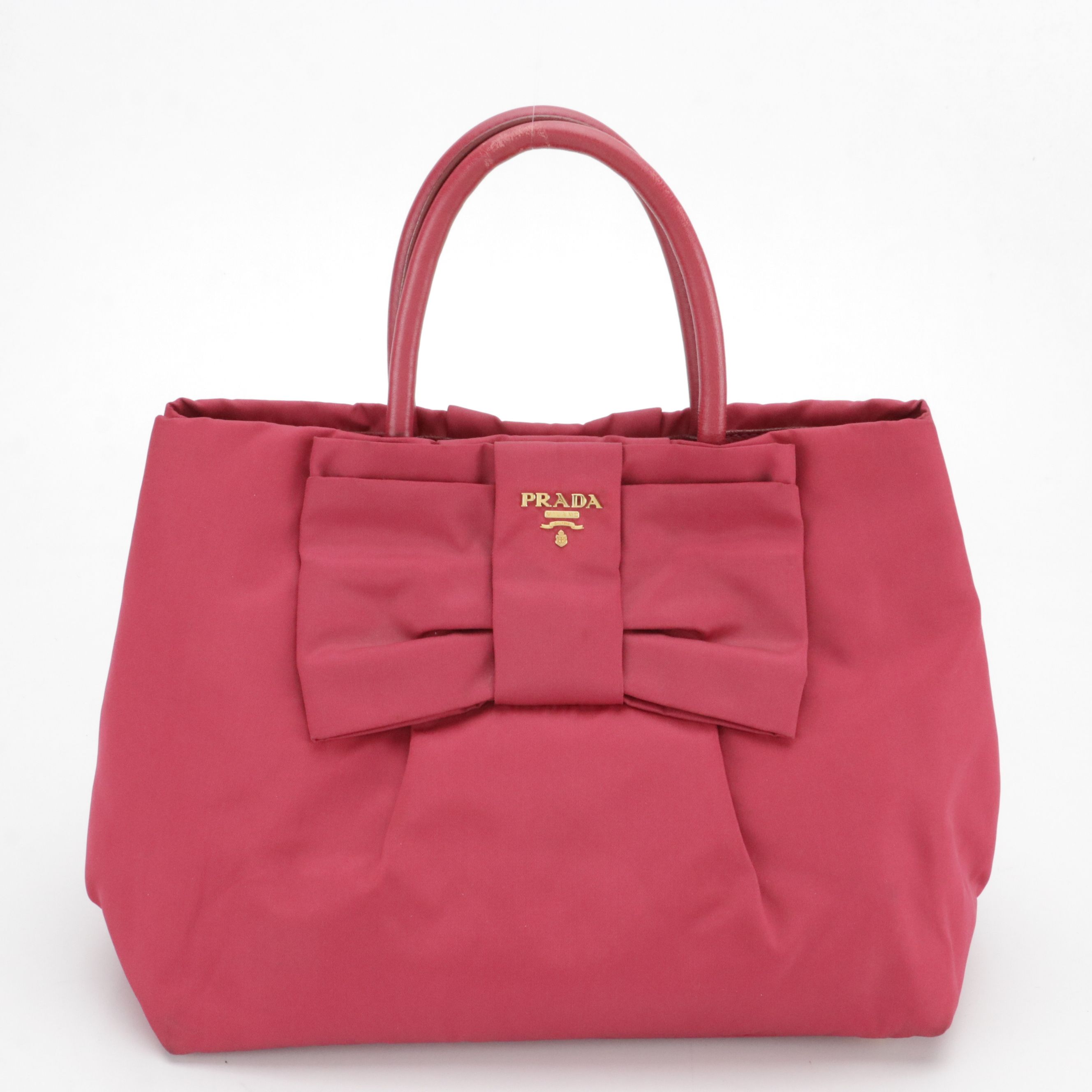 Prada Fiocco Bow Top Handle Tote in Hot Pink Tessuto Nylon and Lambskin Leather