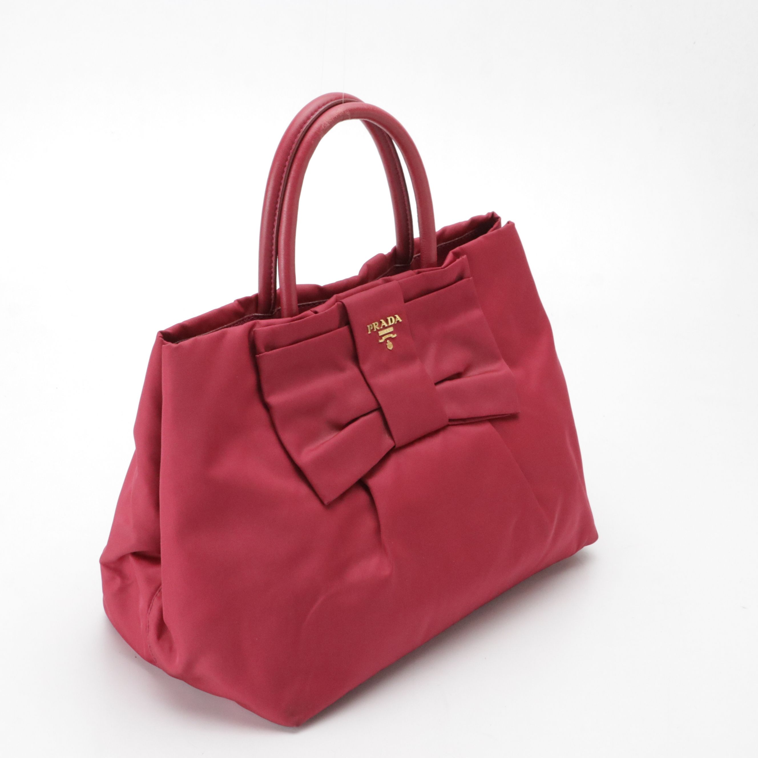 Prada Fiocco Bow Top Handle Tote in Hot Pink Tessuto Nylon and Lambskin Leather