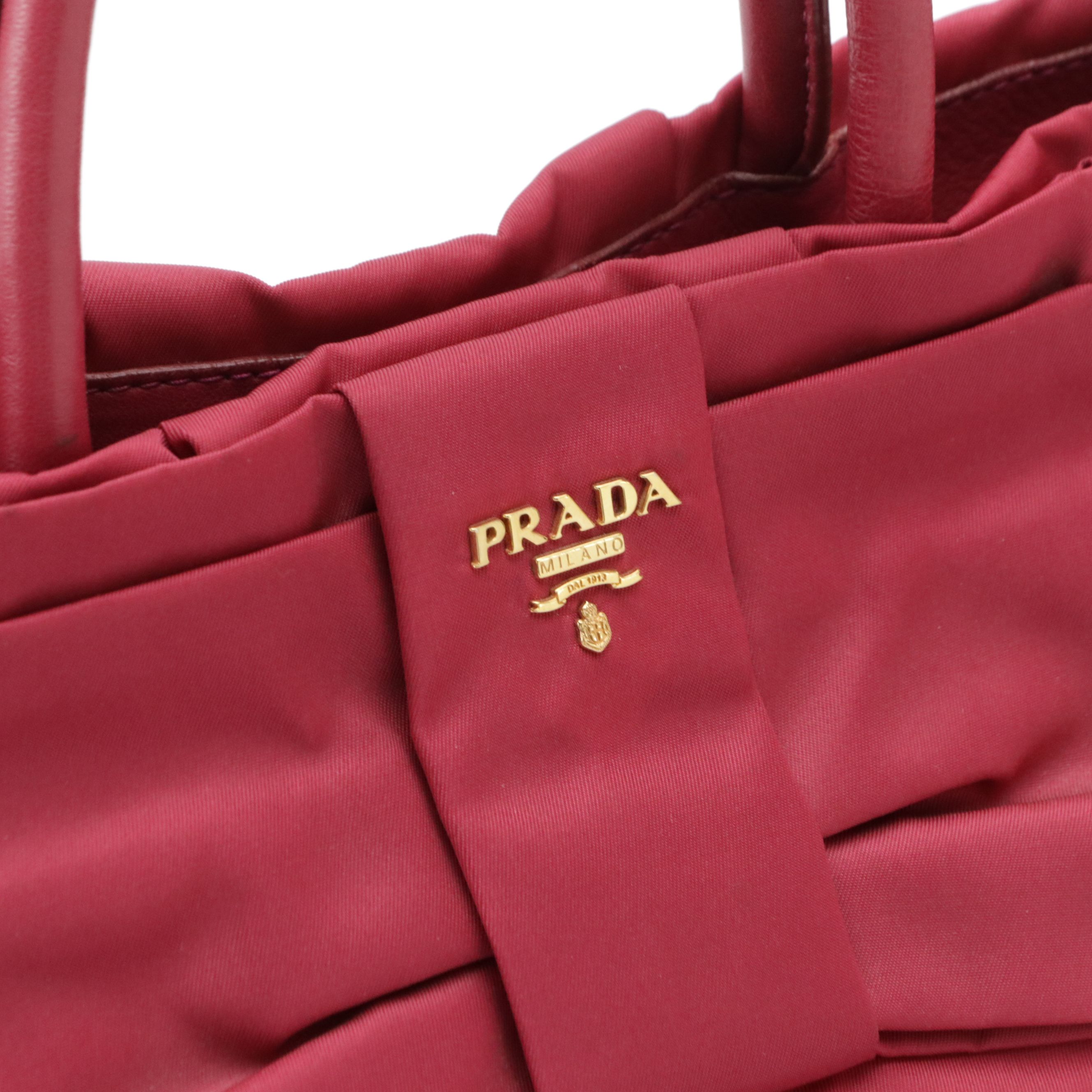 Prada Fiocco Bow Top Handle Tote in Hot Pink Tessuto Nylon and Lambskin Leather