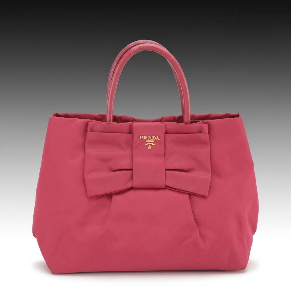 Prada Fiocco Bow Top Handle Tote in Hot Pink Tessuto Nylon and Lambskin Leather