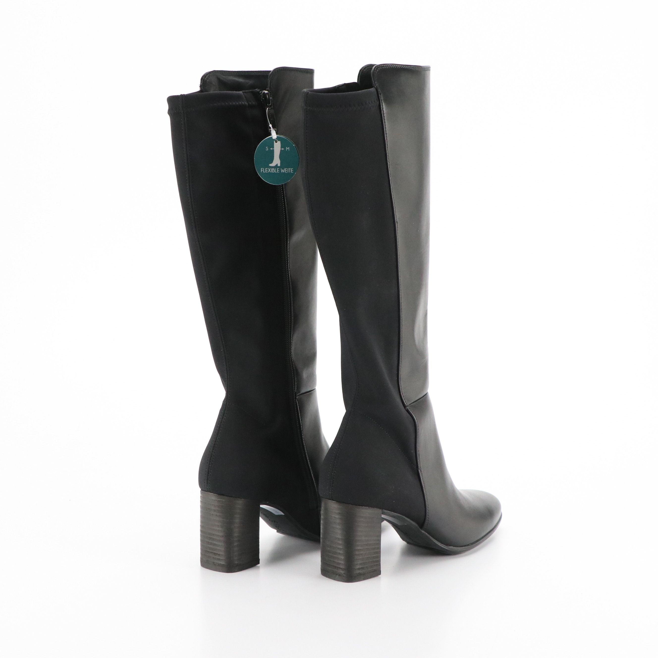 Paul Green Belmont Block Heel Knee-High Boots in Black Leather with Box