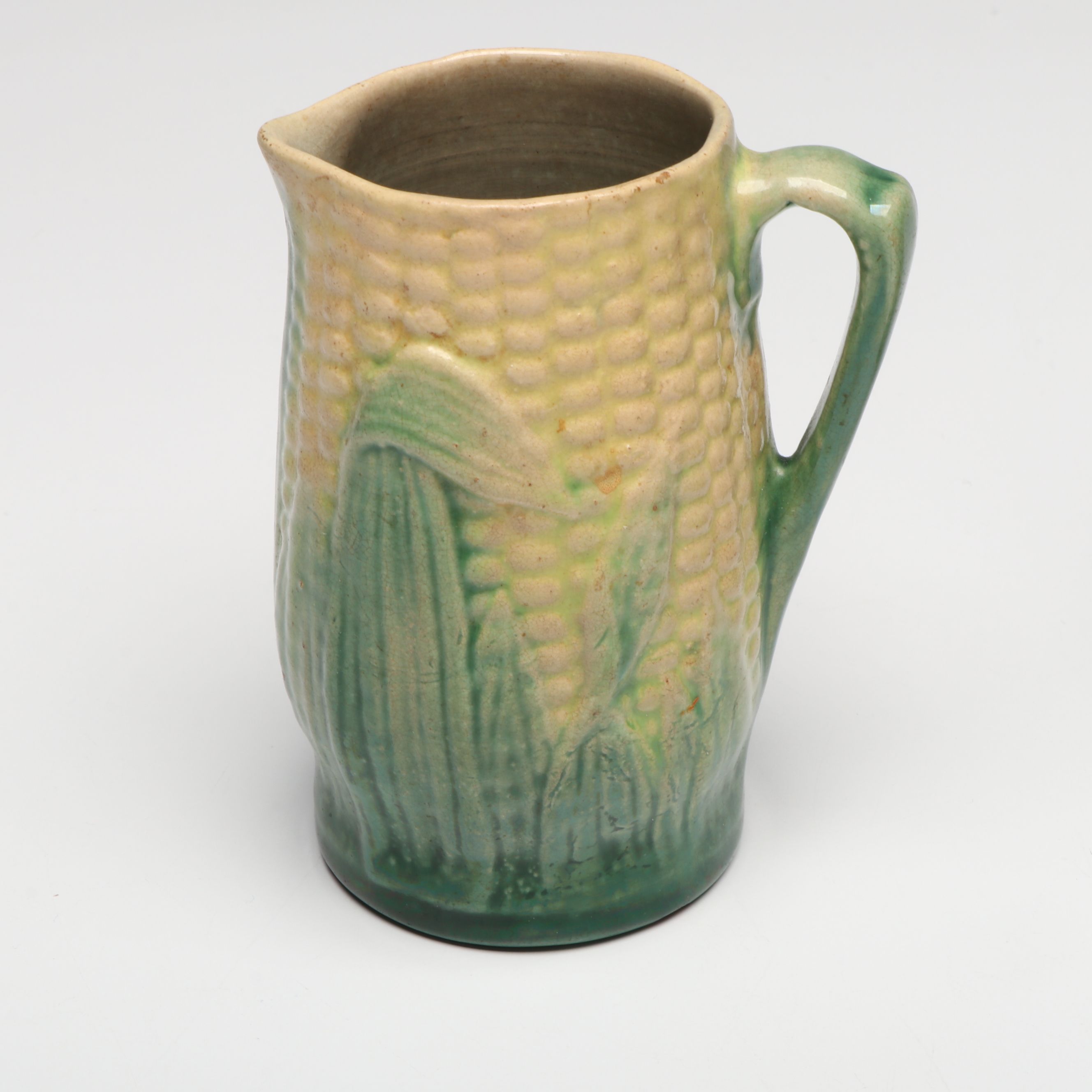Majolica Style Corn Pitcher, Saucer and Other Table Accessories, Early 20th C.