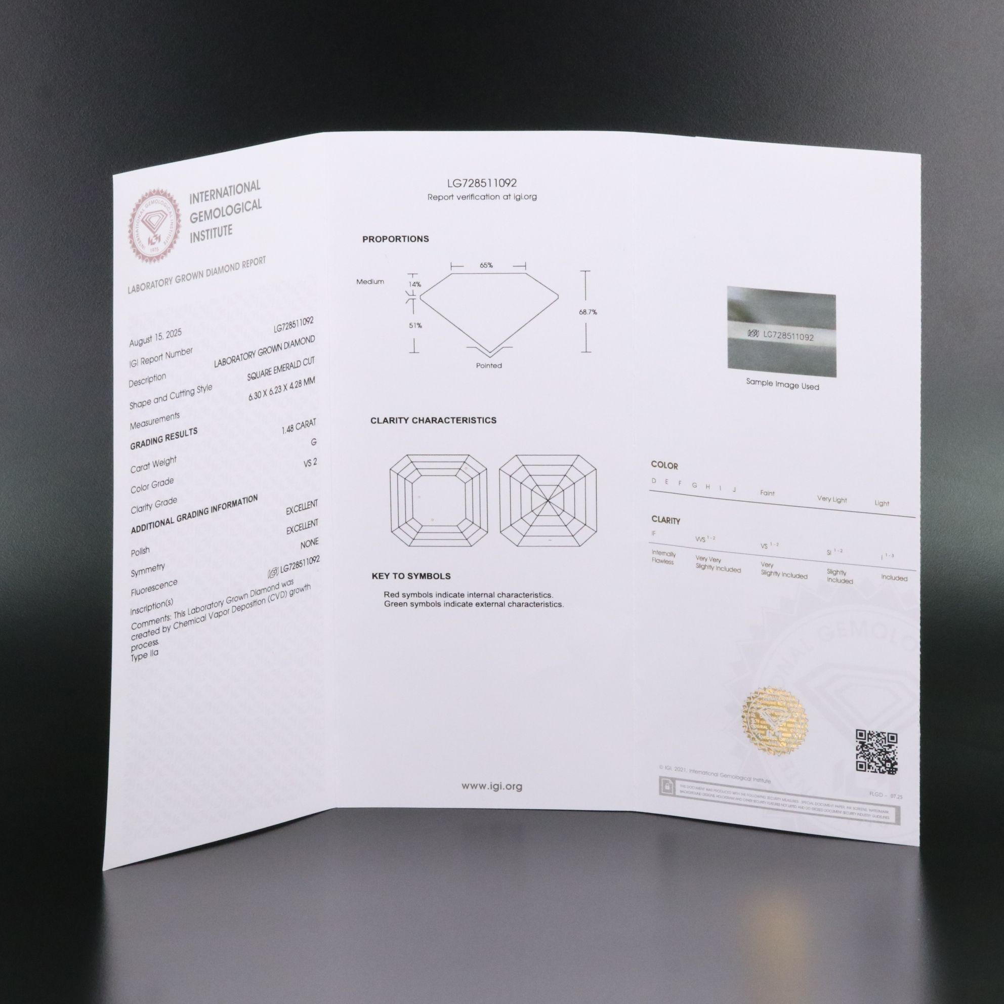 Loose 1.48 CT Lab Grown Diamond with IGI Report