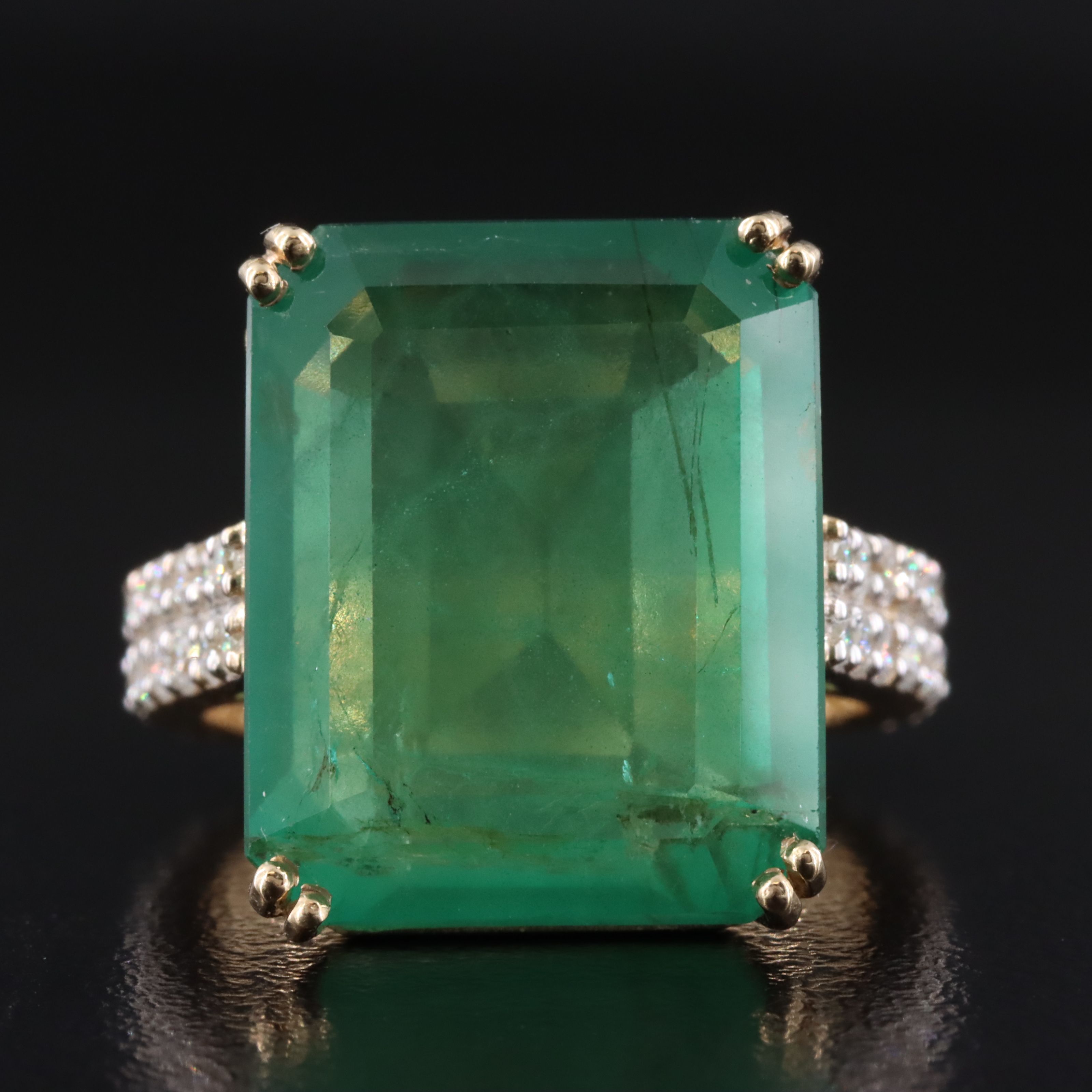 14K 16.46 CT Emerald and 1.01 CTW Diamond Ring