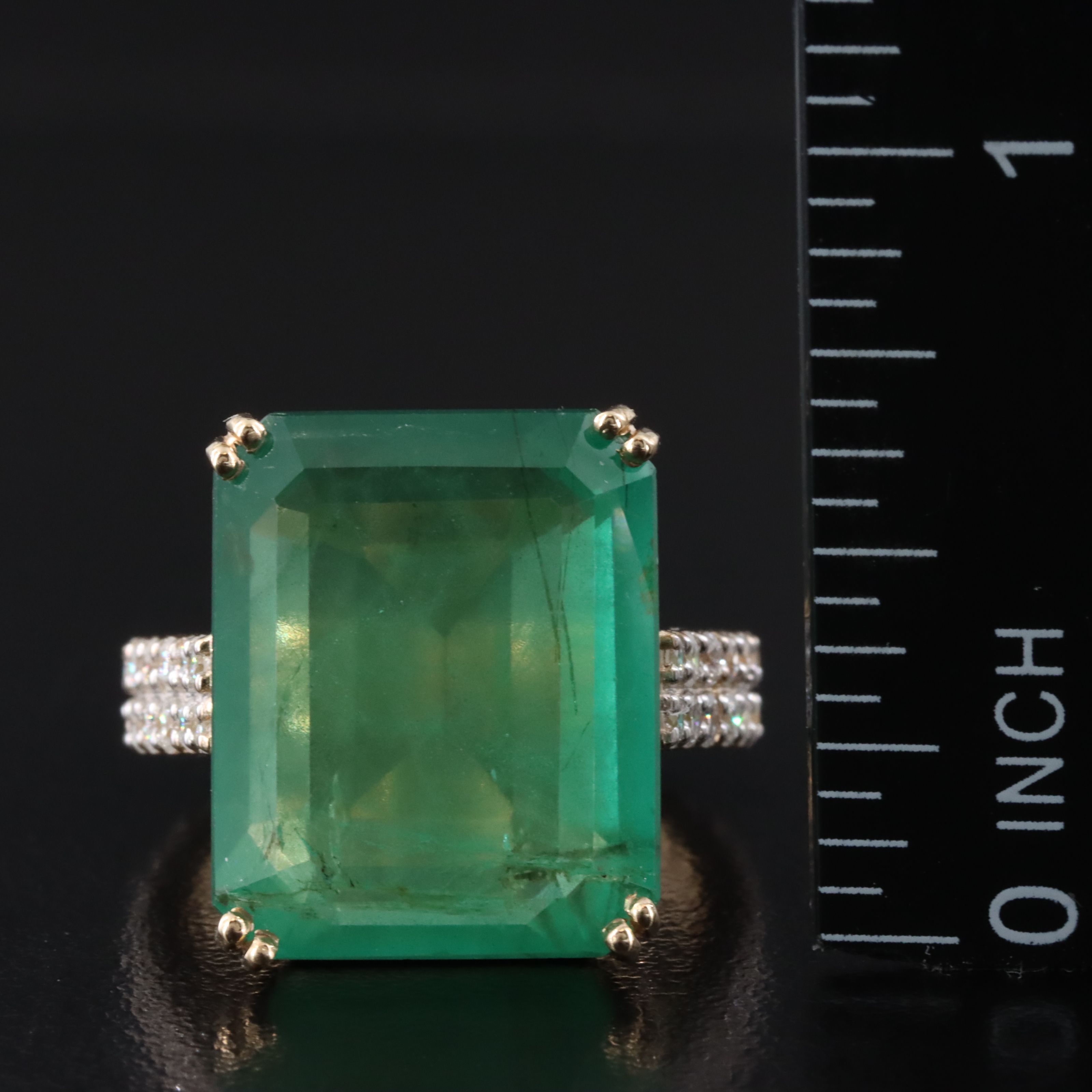 14K 16.46 CT Emerald and 1.01 CTW Diamond Ring
