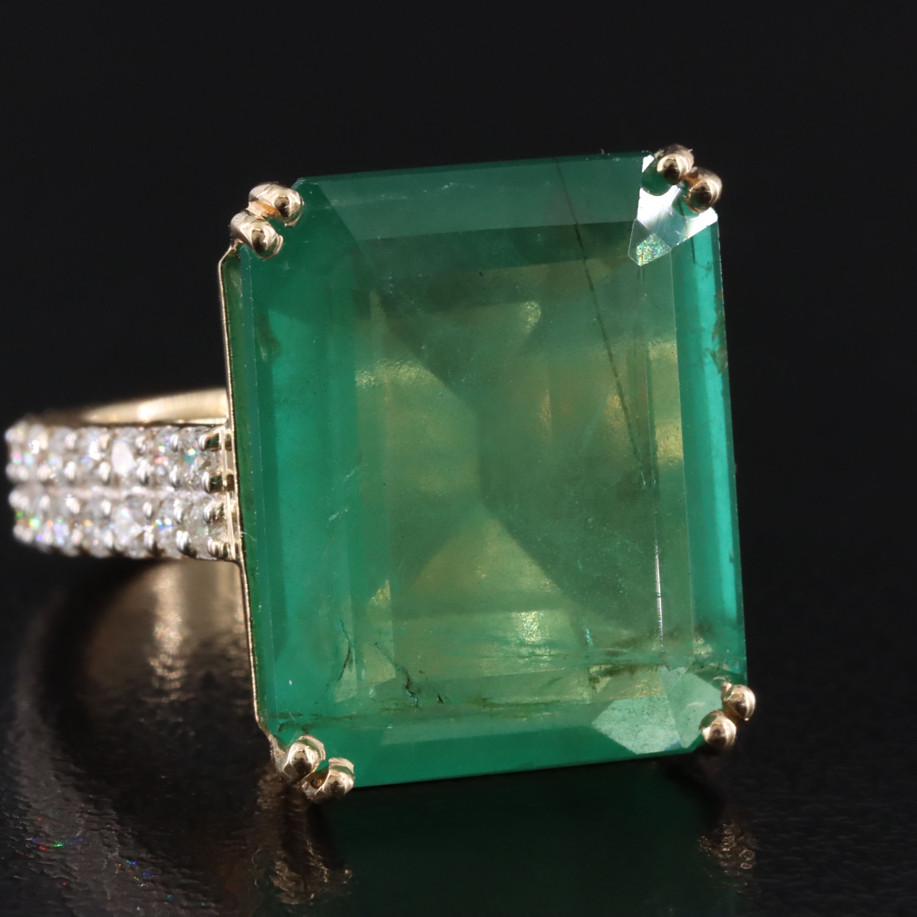 14K 16.46 CT Emerald and 1.01 CTW Diamond Ring