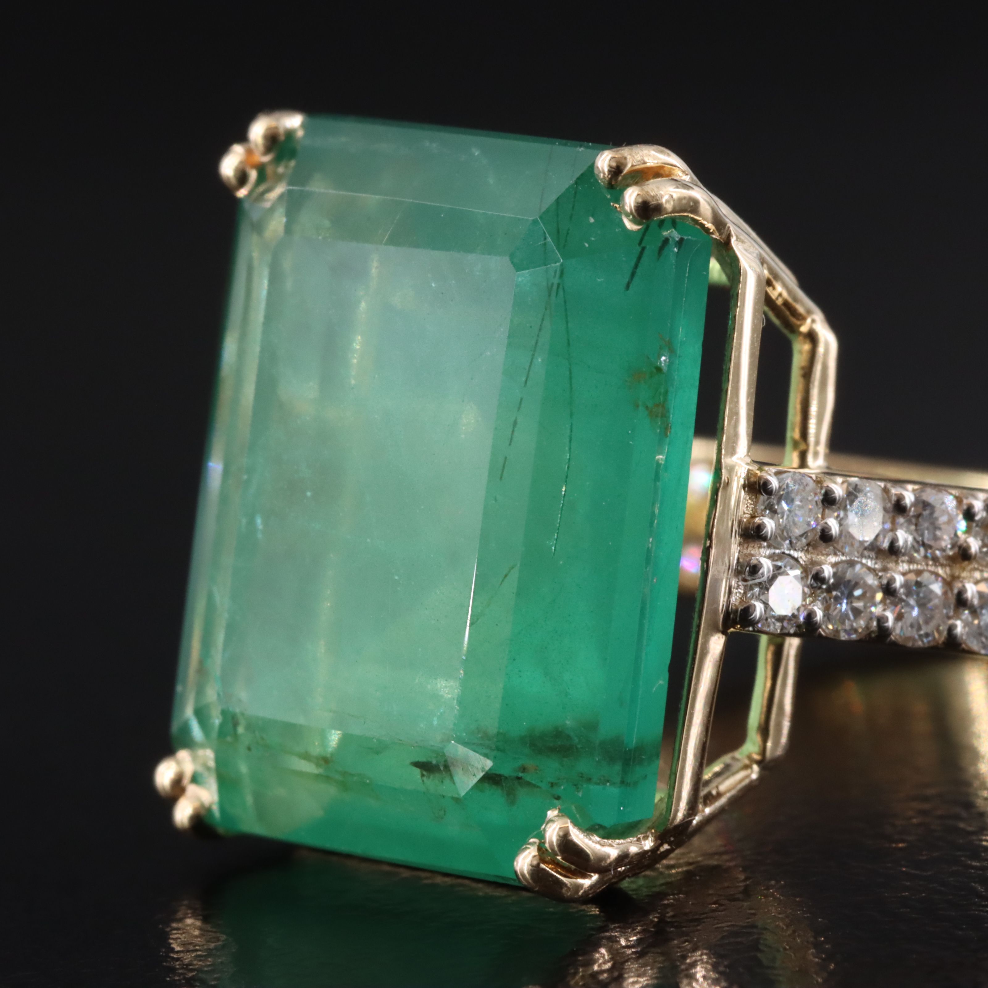 14K 16.46 CT Emerald and 1.01 CTW Diamond Ring