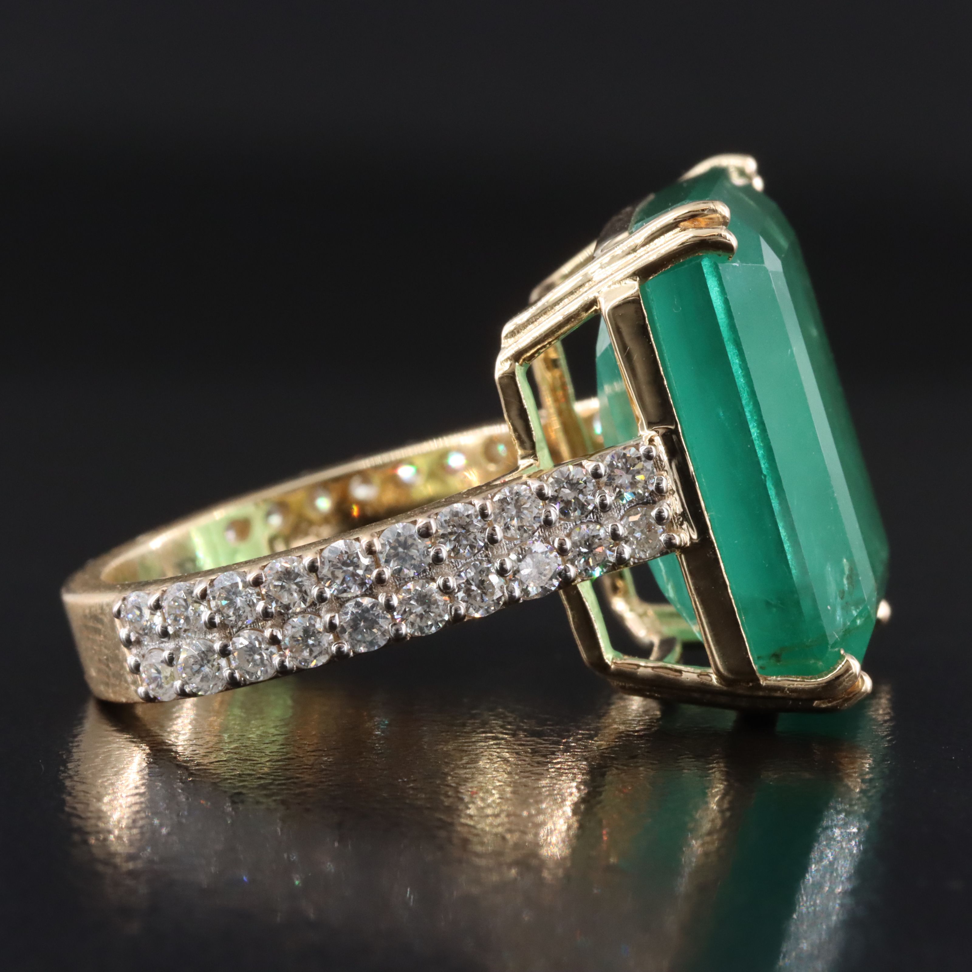14K 16.46 CT Emerald and 1.01 CTW Diamond Ring