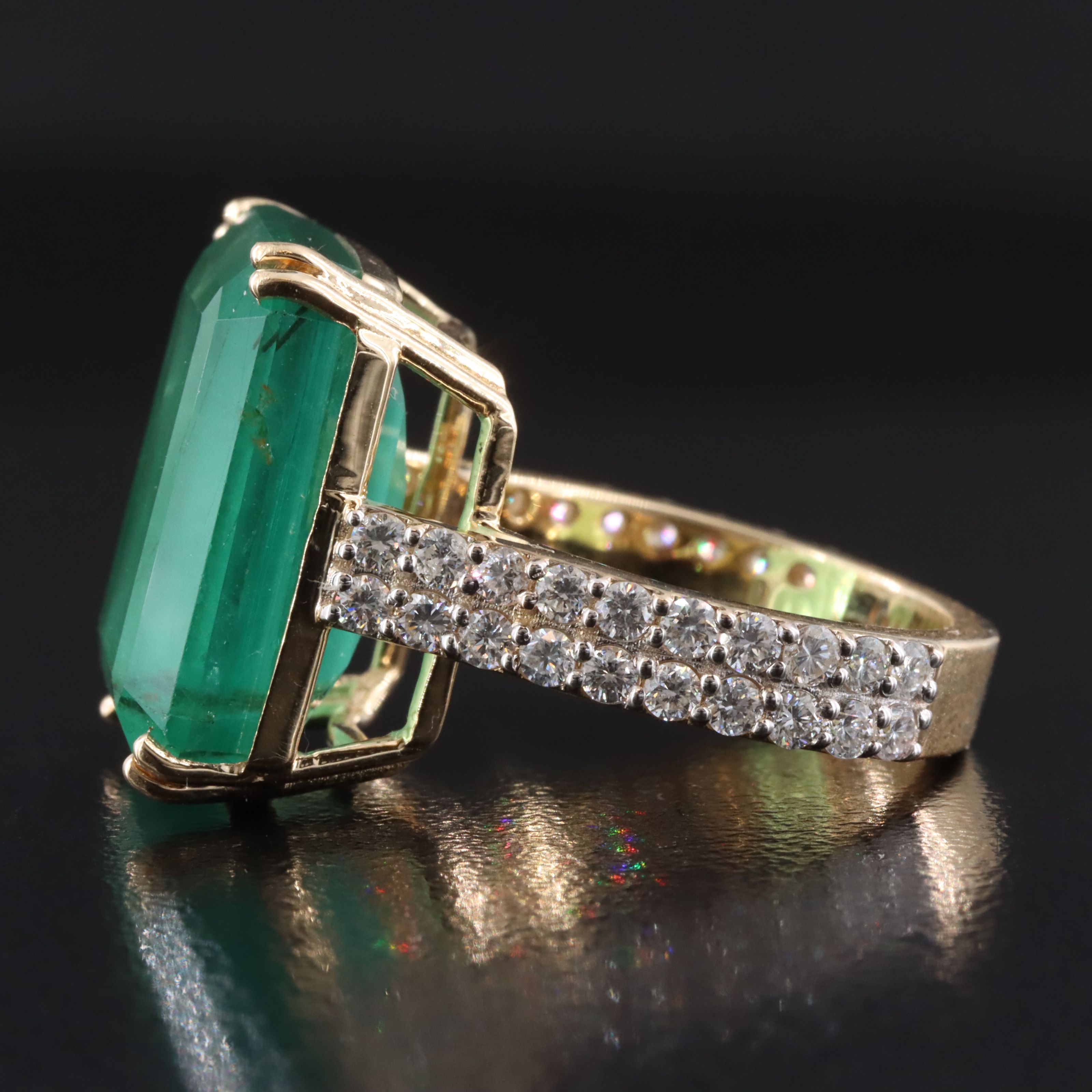 14K 16.46 CT Emerald and 1.01 CTW Diamond Ring
