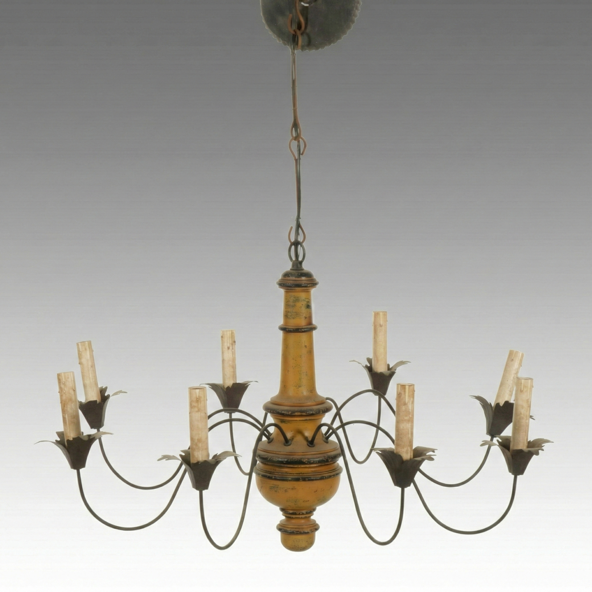 French Provincial Style Eight-Arm Painted Wood Chandelier, Early 20th Cen