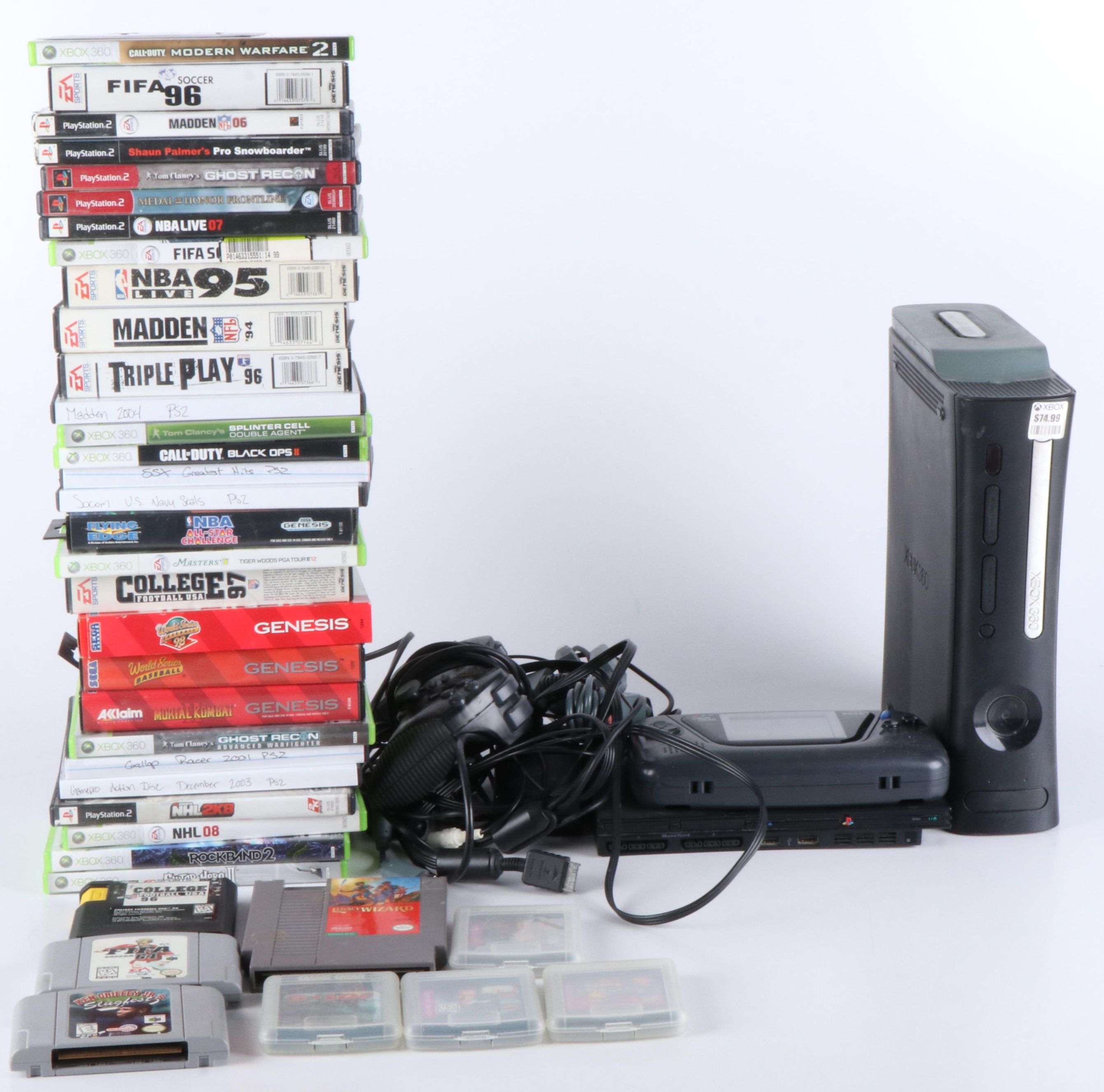 Xbox 360, PlayStation 2, and Game Gear Systems with Video Games and More