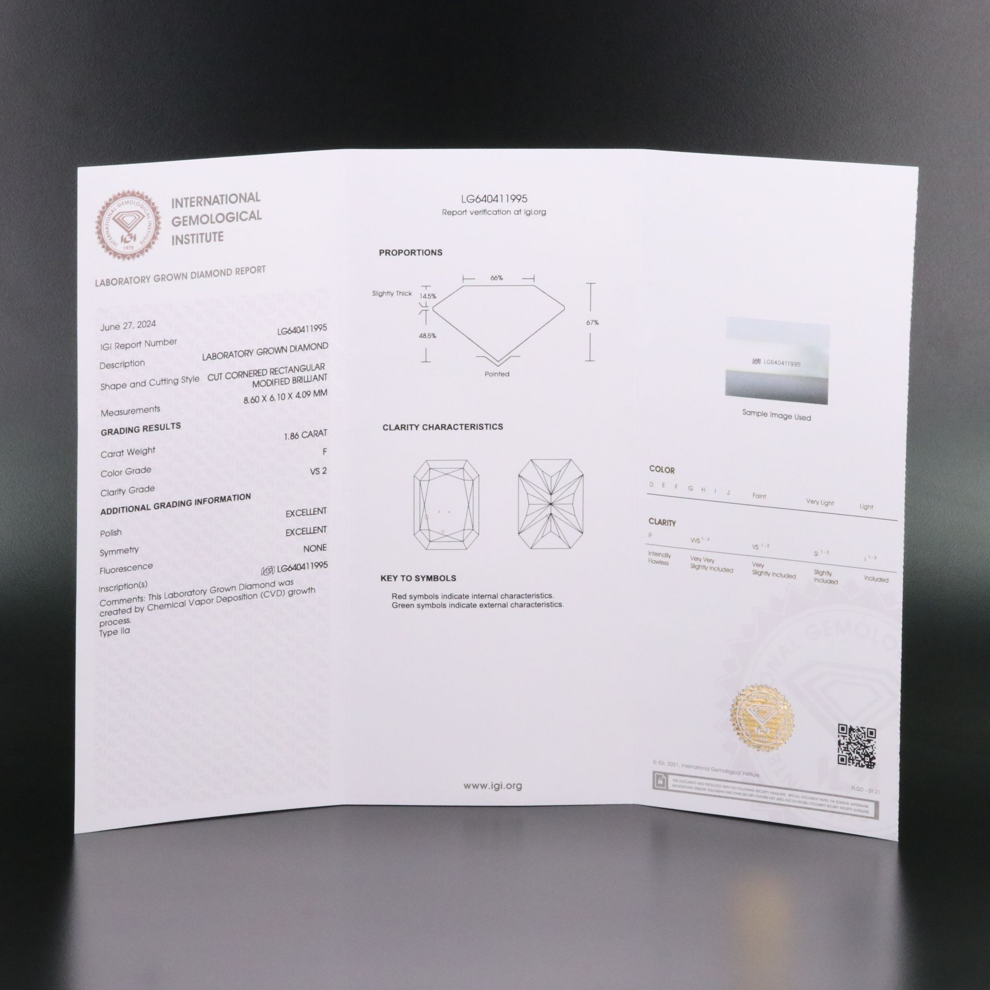 Loose 1.86 CT Lab Grown Diamond with IGI Report