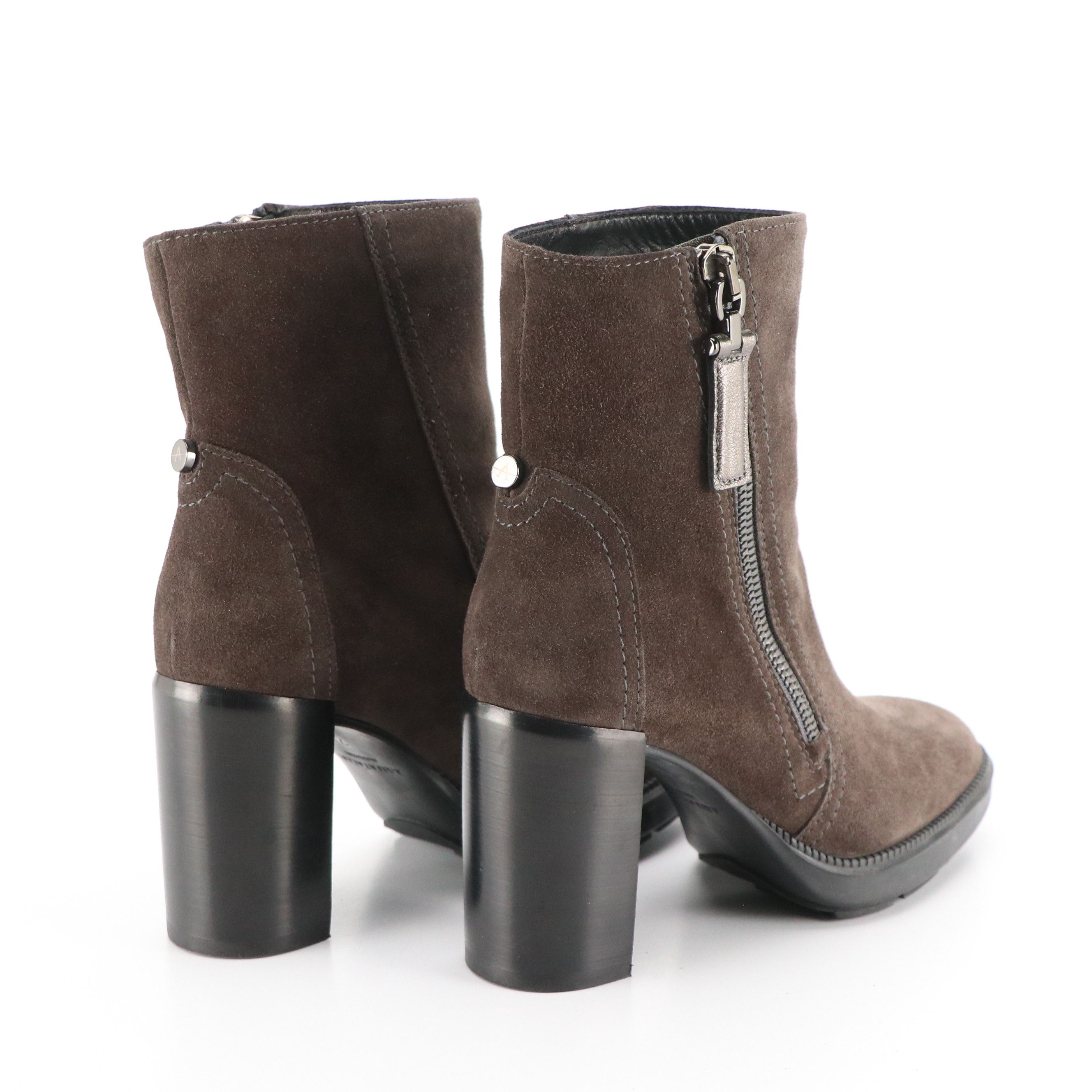 Aquatalia Ilenia Heeled Ankle Boots in Grey Weatherproof Suede, With Box