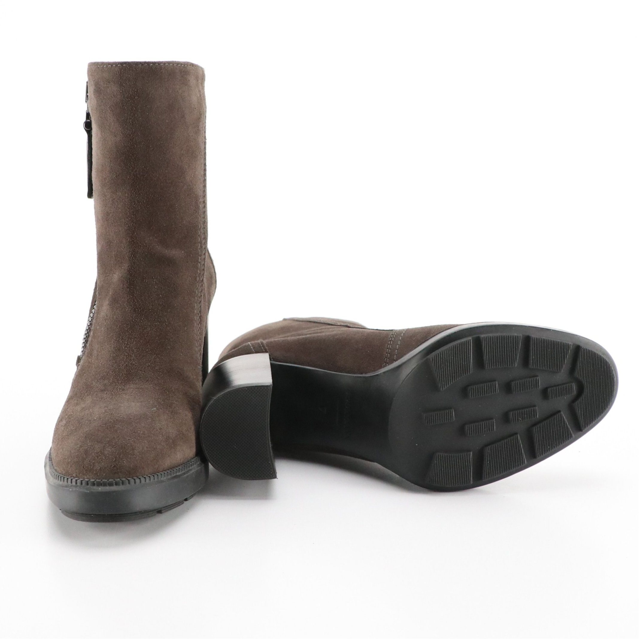 Aquatalia Ilenia Heeled Ankle Boots in Grey Weatherproof Suede, With Box