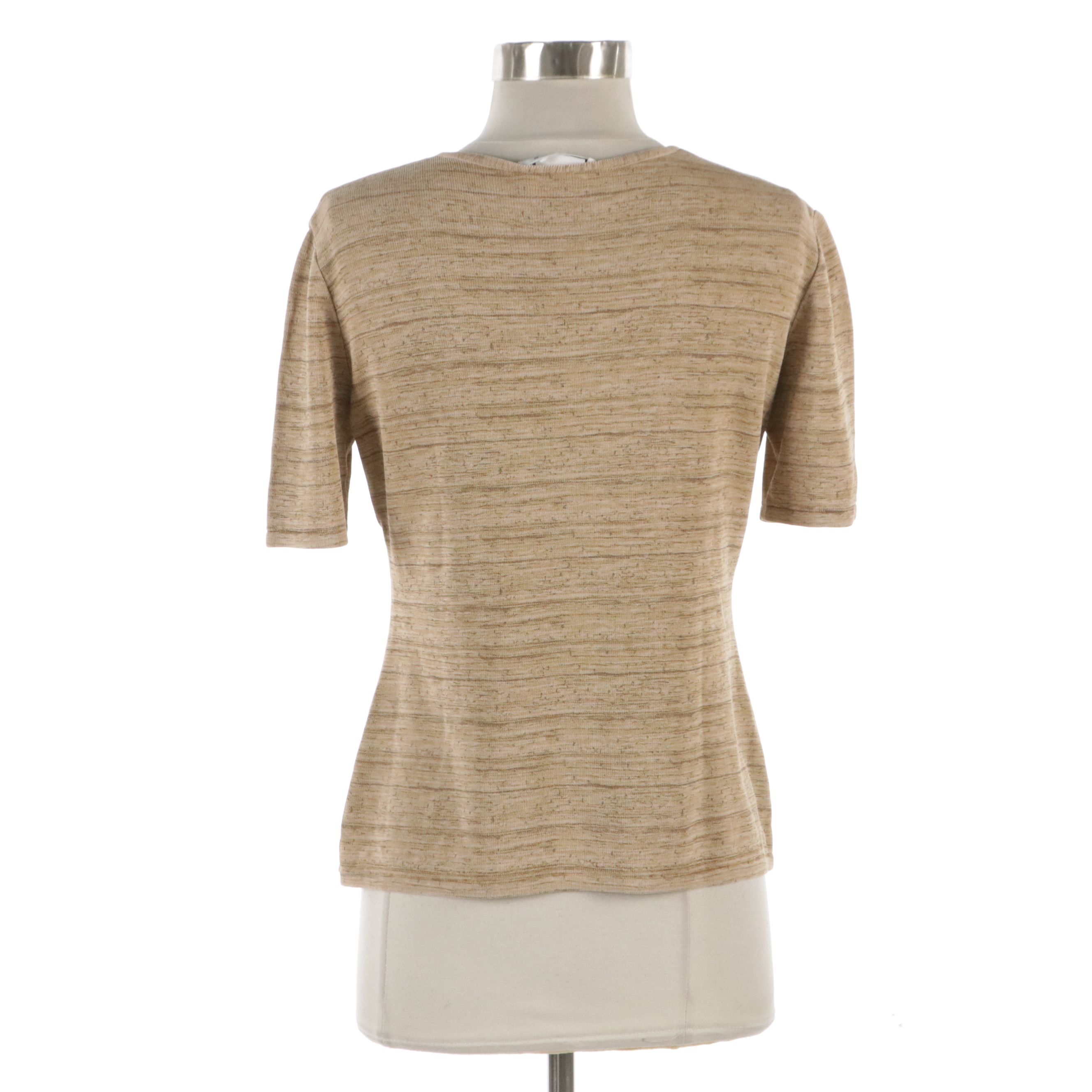 Celine Knit Short Sleeve Top in Heathered Beige Rayon Blend