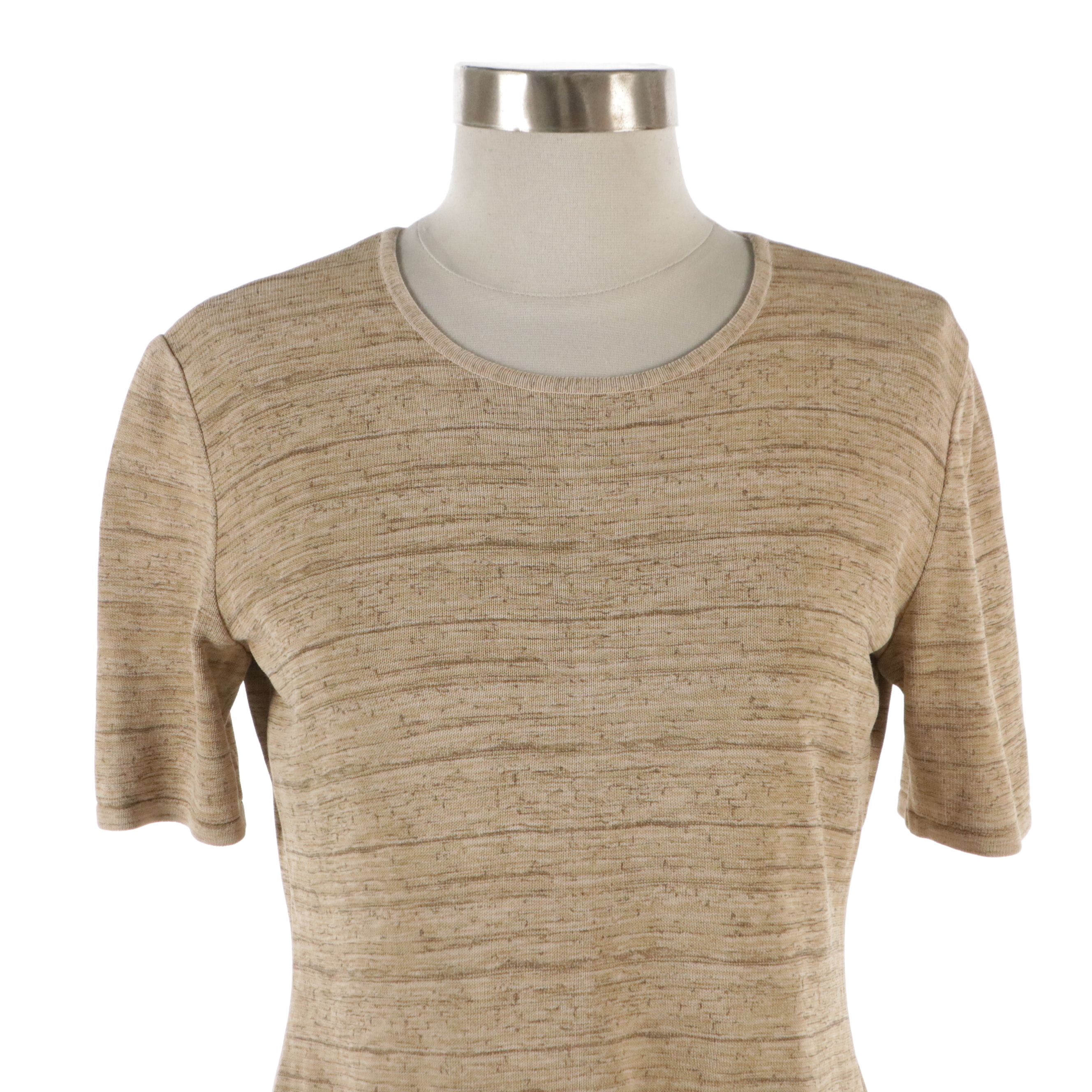 Celine Knit Short Sleeve Top in Heathered Beige Rayon Blend