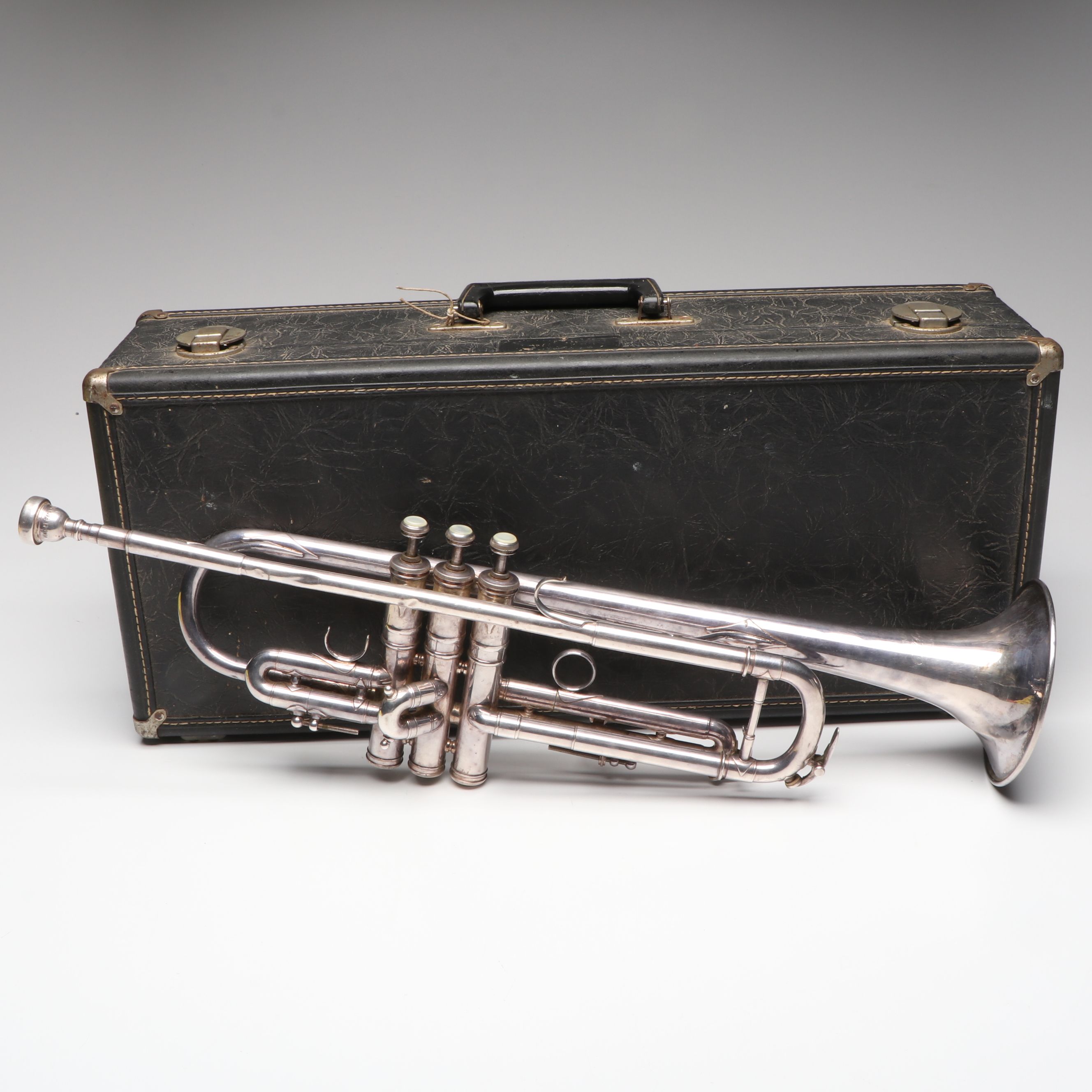 C.G. Conn Silver Finish Trumpet with Hard Case, Early to Mid-20th Century