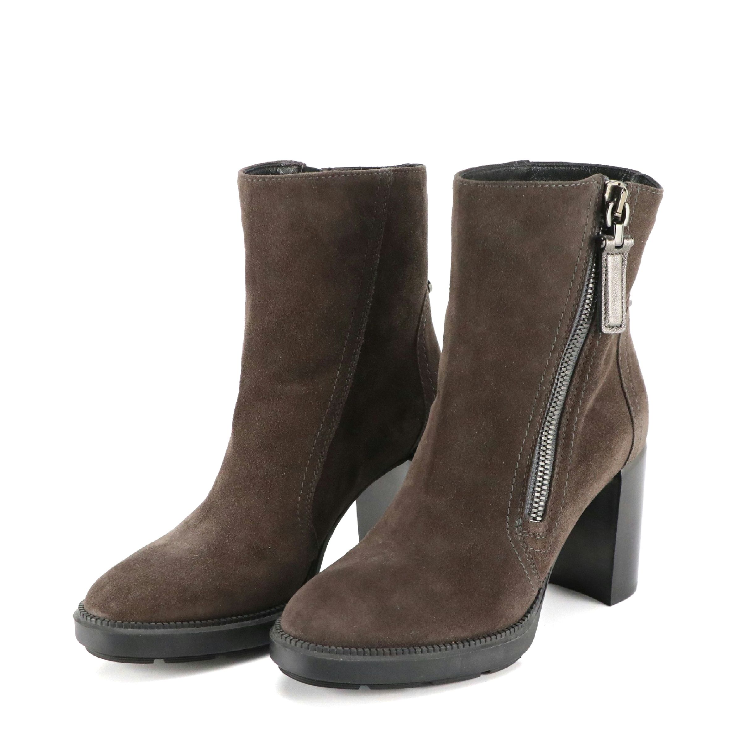 Aquatalia Ilenia Heeled Ankle Boots in Grey Weatherproof Suede, With Box