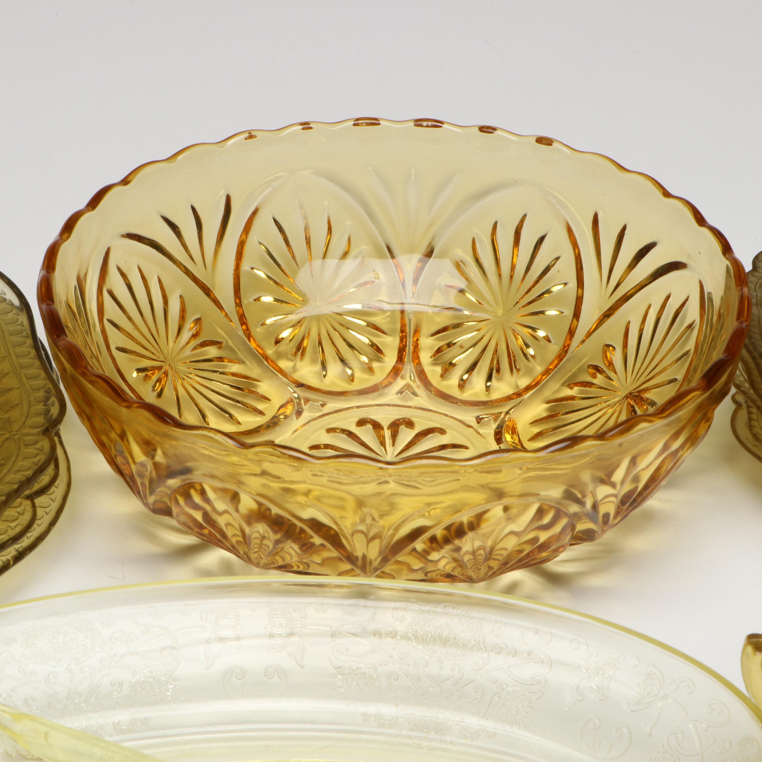 Federal Glass "Patrician" with Other Amber Depression Glass Tableware