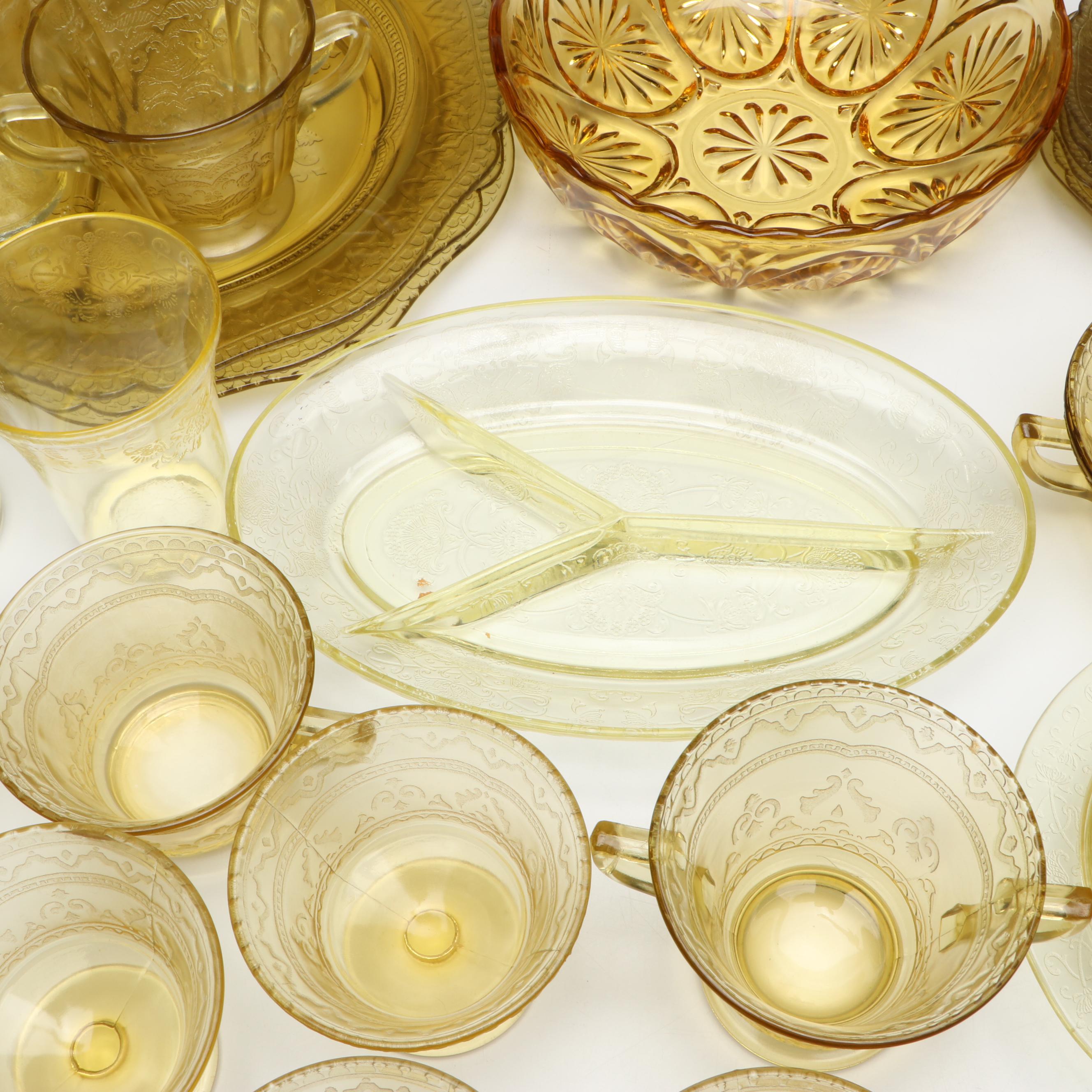 Federal Glass "Patrician" with Other Amber Depression Glass Tableware