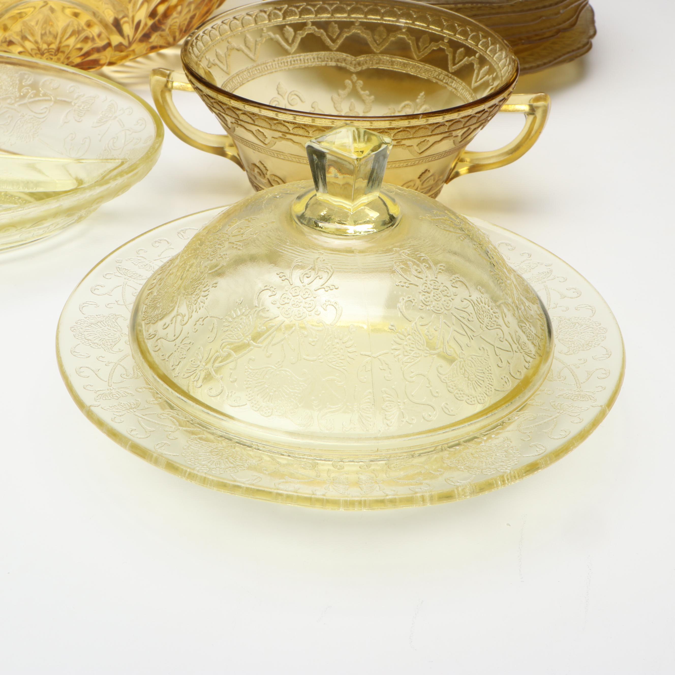 Federal Glass "Patrician" with Other Amber Depression Glass Tableware