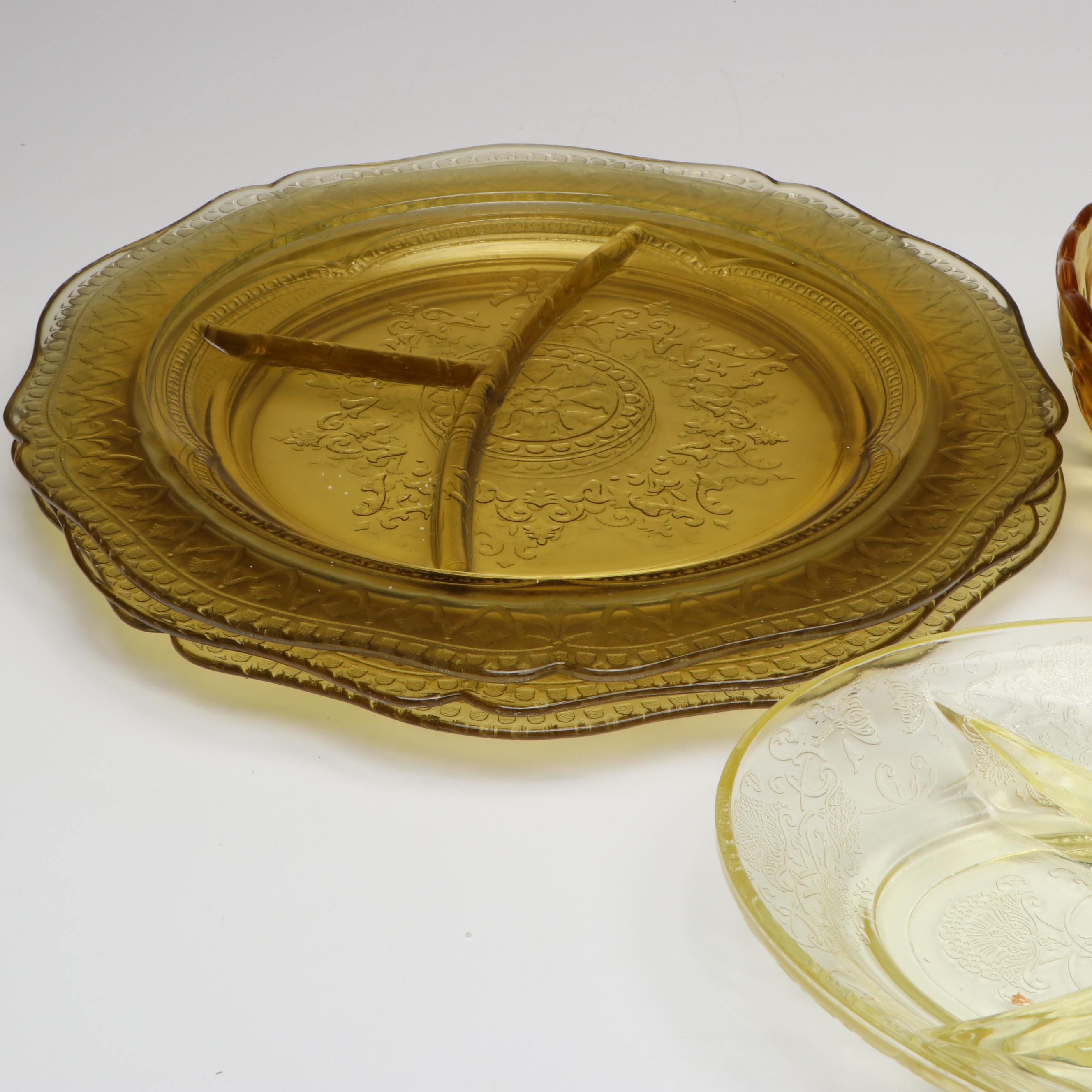 Federal Glass "Patrician" with Other Amber Depression Glass Tableware