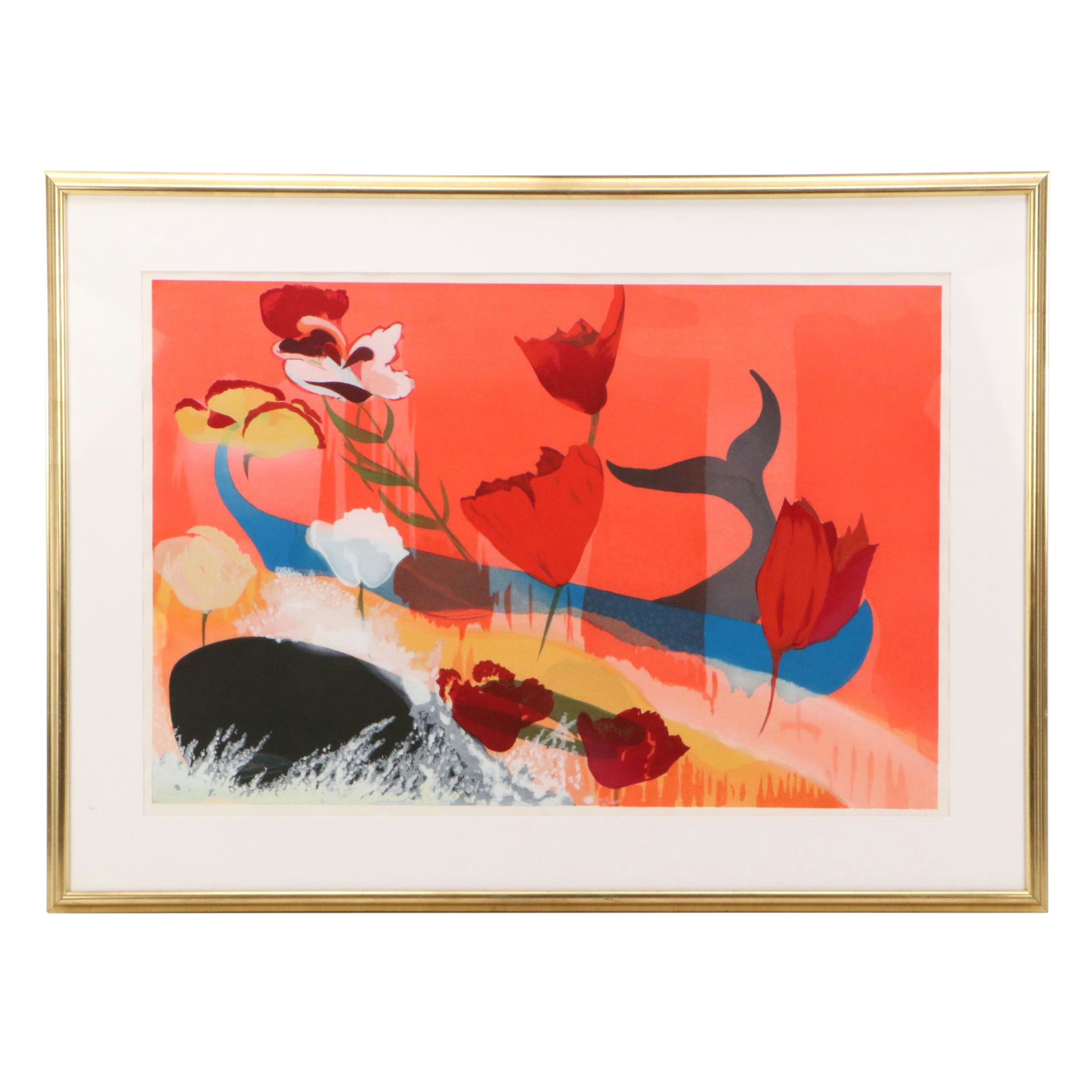 David True Large-Scale Lithograph "Cut Flowers," 1989