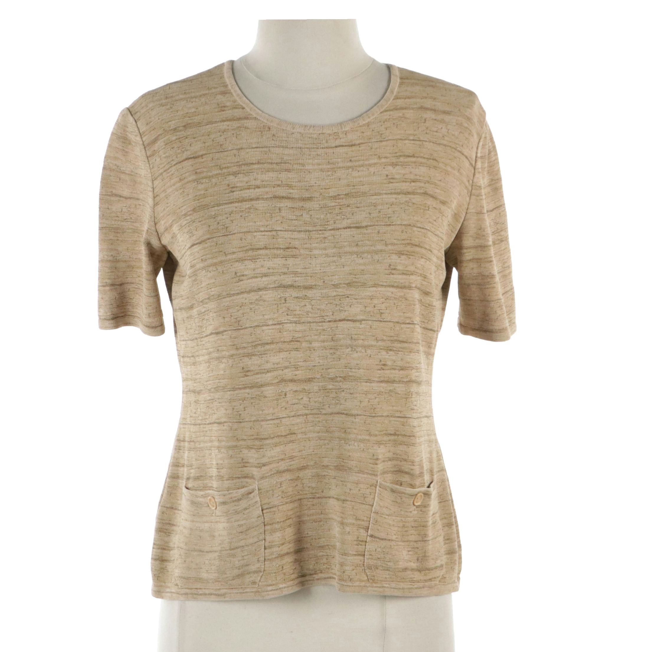 Celine Knit Short Sleeve Top in Heathered Beige Rayon Blend