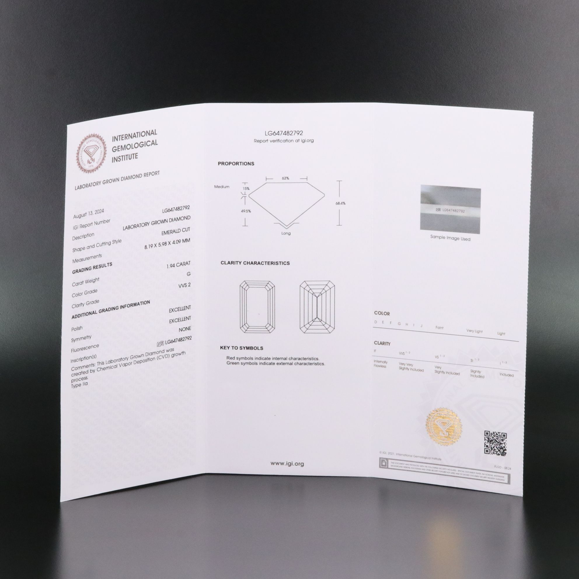 Loose 1.94 CT Lab Grown Diamond with IGI Report